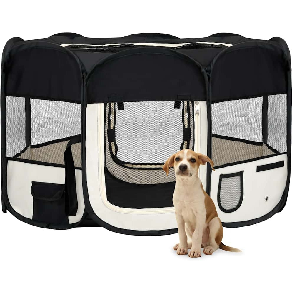 vidaXL Foldable Dog Playpen with Carrying Bag Black 49.2&quotx49.2&quotx24"