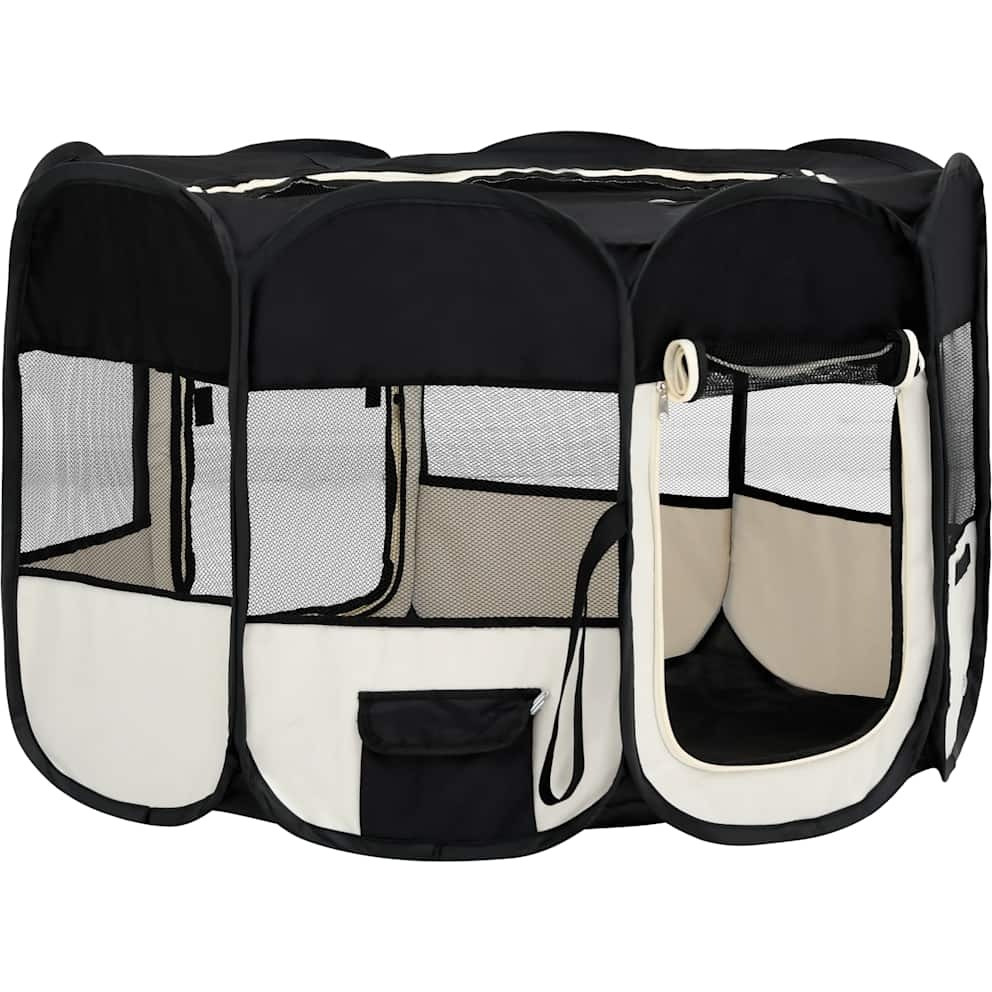 vidaXL Foldable Dog Playpen with Carrying Bag Black 49.2&quotx49.2&quotx24"