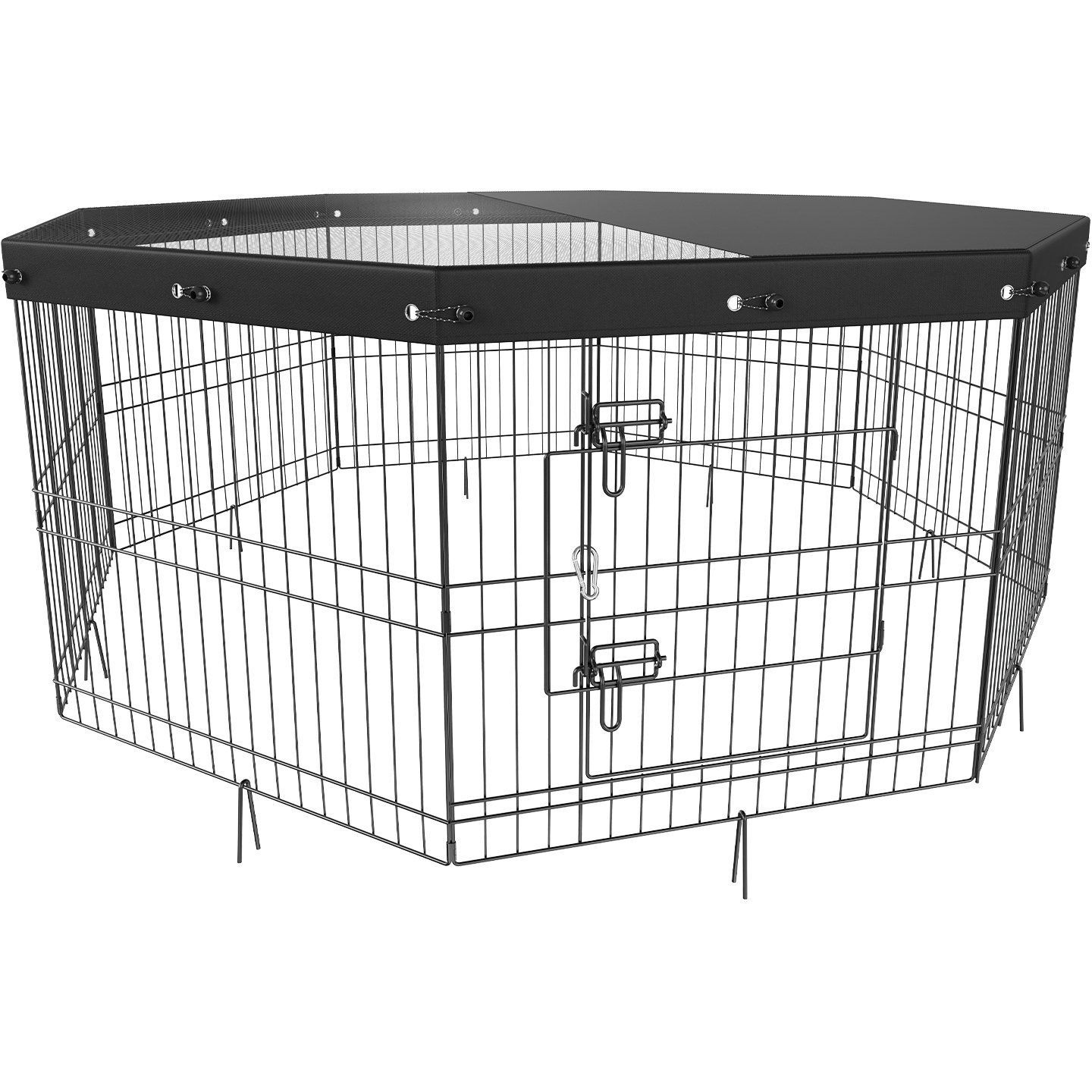 VEVOR Dog Playpen, 8 Panels Foldable Metal Dog Exercise Pen with Top Cover, 24" H Pet Fence Puppy Crate Kennel with Ground Stakes, Indoor Outdoor Dog Pen for Small Medium Pets, for Camping, Yard