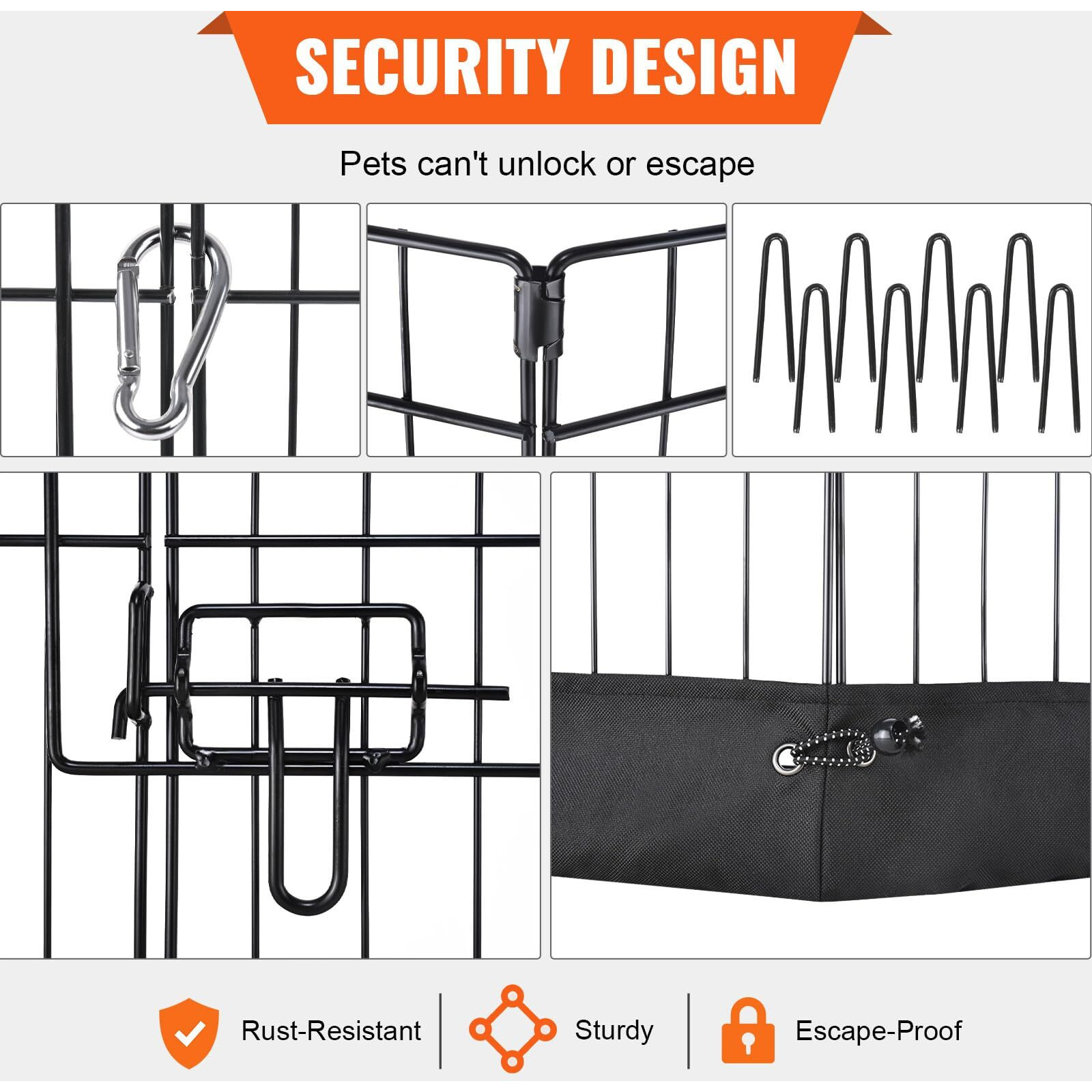 VEVOR Dog Playpen, 8 Panels Foldable Metal Dog Exercise Pen with Bottom Pad, 24" H Pet Fence Puppy Crate Kennel with Ground Stakes, Indoor Outdoor Dog Pen for Small Medium Pets, for Camping, Yard