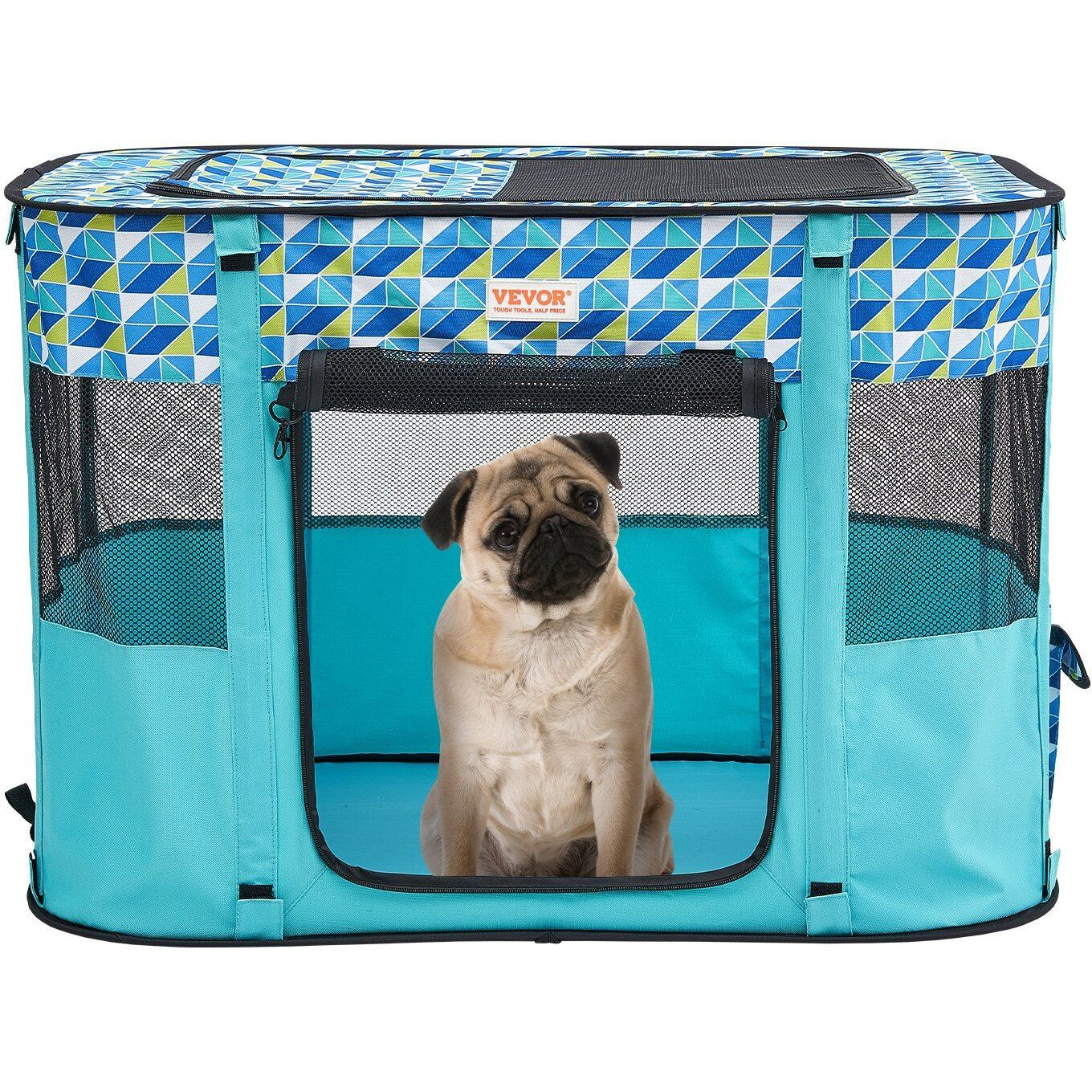 VEVOR Foldable Pet Playpen, 32'' x 24'' x 22'' Portable Dog Playpen, Crate Kennel for Puppy, Dog, Cat, Waterproof 600D Oxford Cloth, Removable Zipper, for Indoor Outdoor Travel Camping (Rectangle, S)