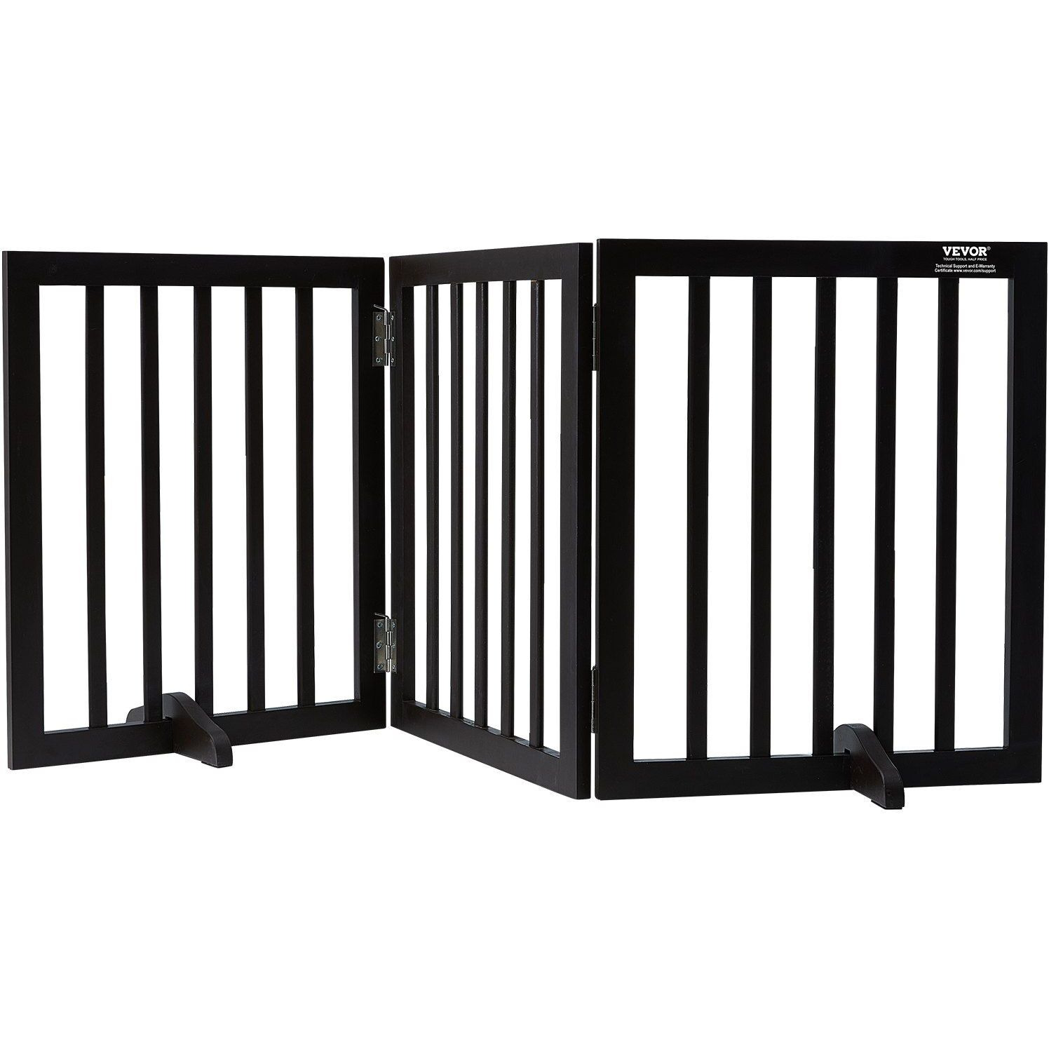 VEVOR Free Standing Dog Gate, 24" H x 60" W Freestanding Pet Gate, 3 Panels Foldable Dog Gate for Wide and Narrow Passageways, Expandable Dog Barrier with Silent Foot Support for Indoor, Brown