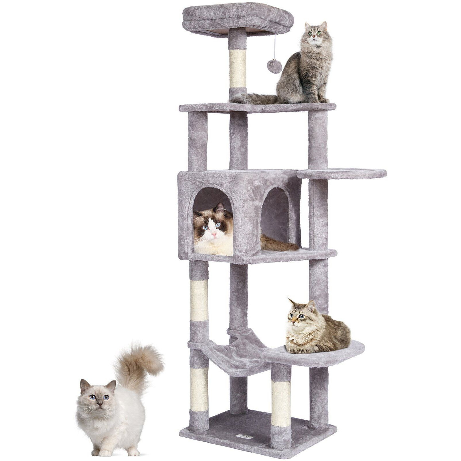 VEVOR Cat Tree 60.6" Cat Tower with Cat Condo Sisal Scratching Post Light Grey