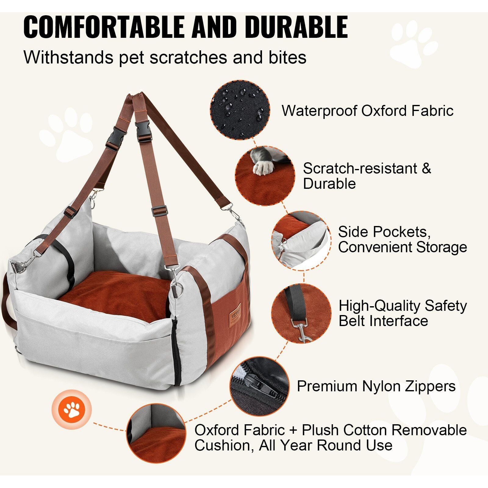 VEVOR Dog Booster Car Seat Pet Car Seat for Small Dog up to 25lbs Gray
