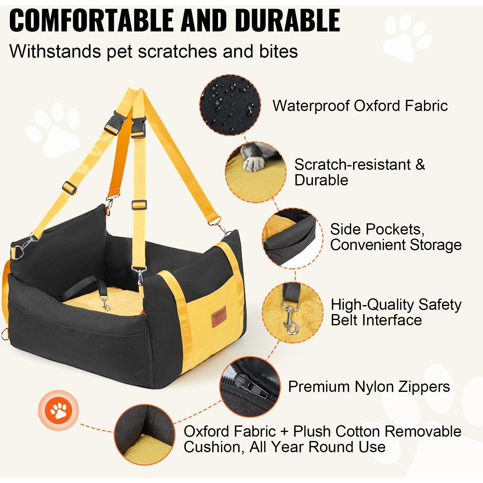 VEVOR Dog Booster Car Seat Pet Car Seat for Small Dog up to 25lbs Black