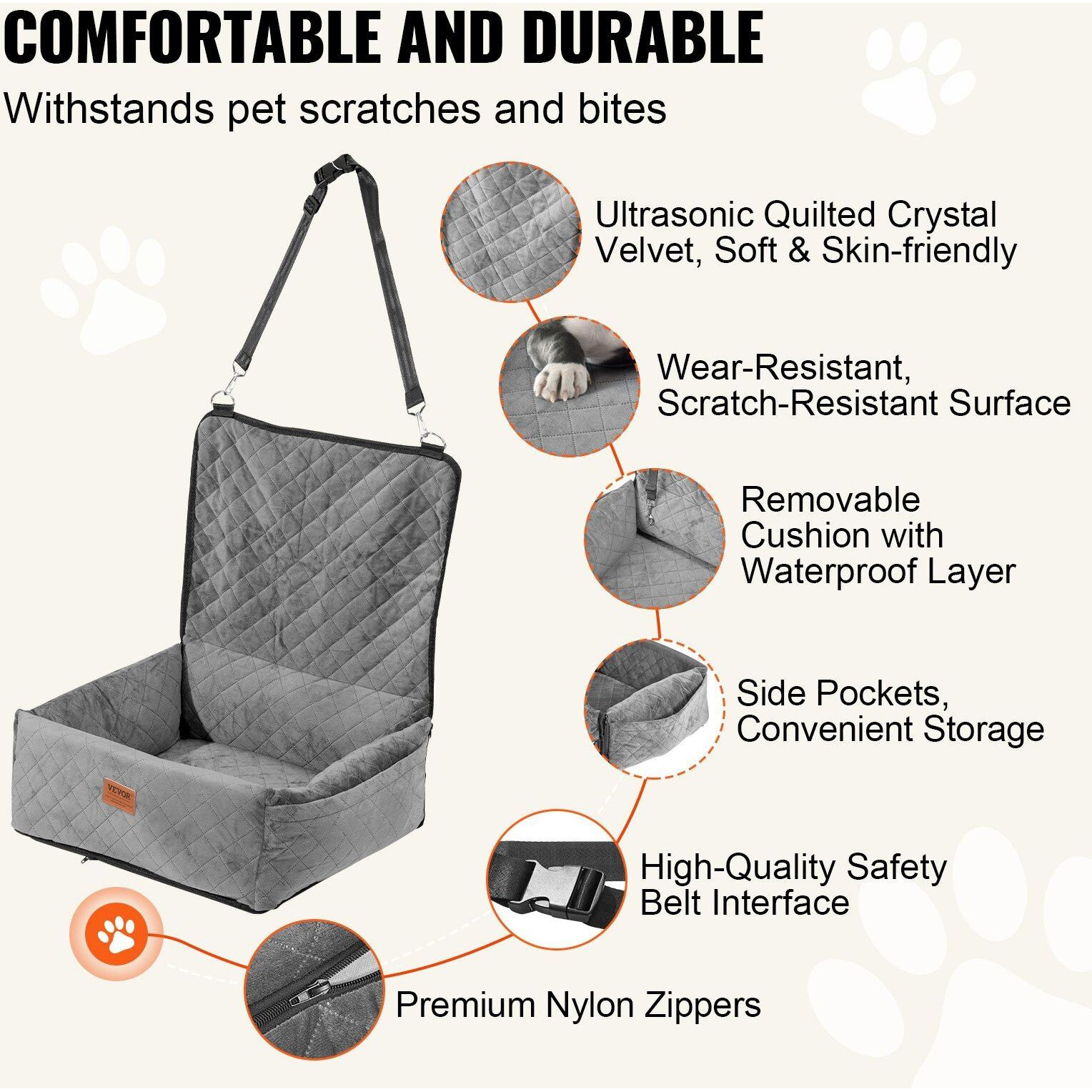 VEVOR Dog Booster Car Seat Pet Car Seat for Small Medium Dog up to 40 lbs Gray