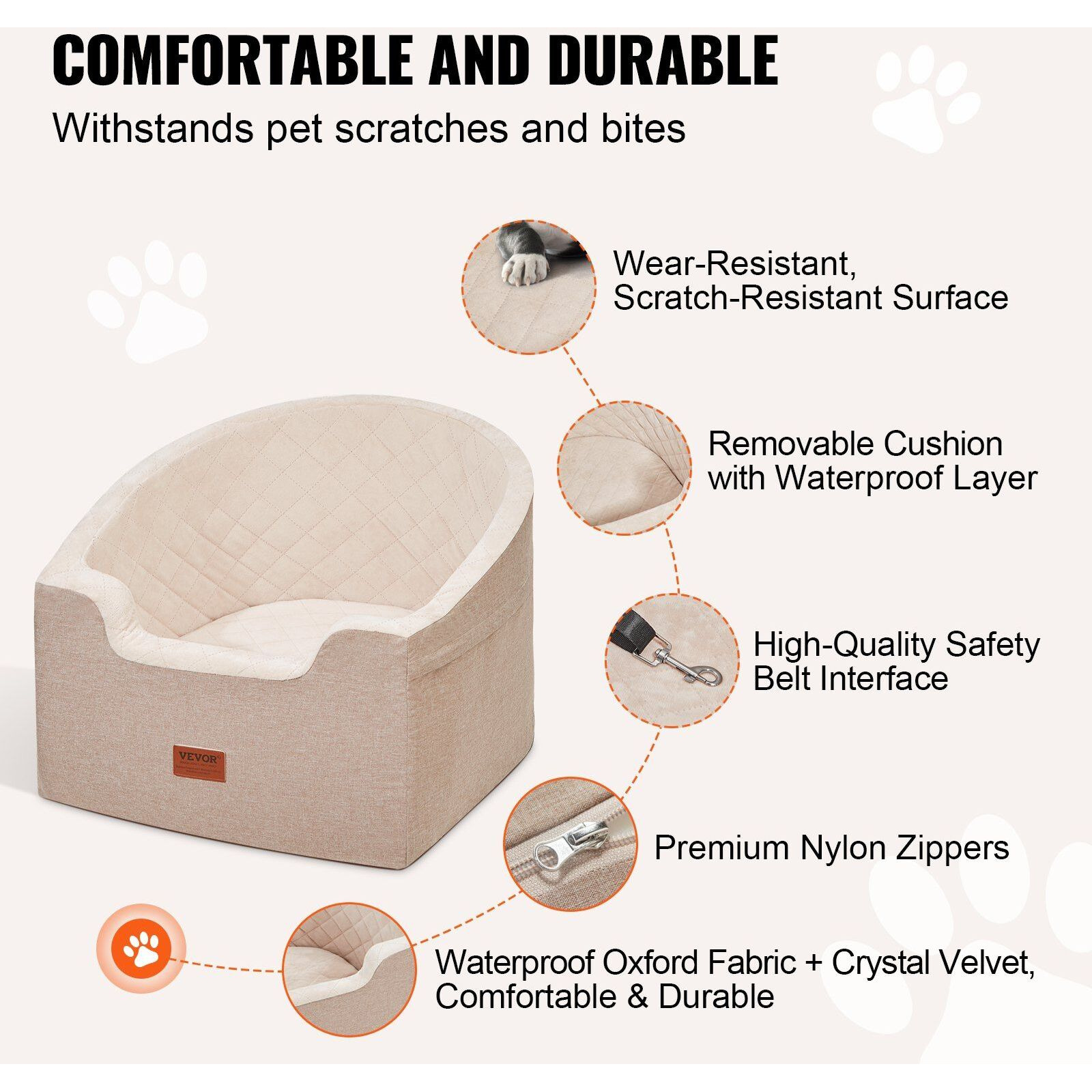 VEVOR Dog Booster Car Seat Pet Car Seat for Small Medium Dog up to 55 lbs Brown