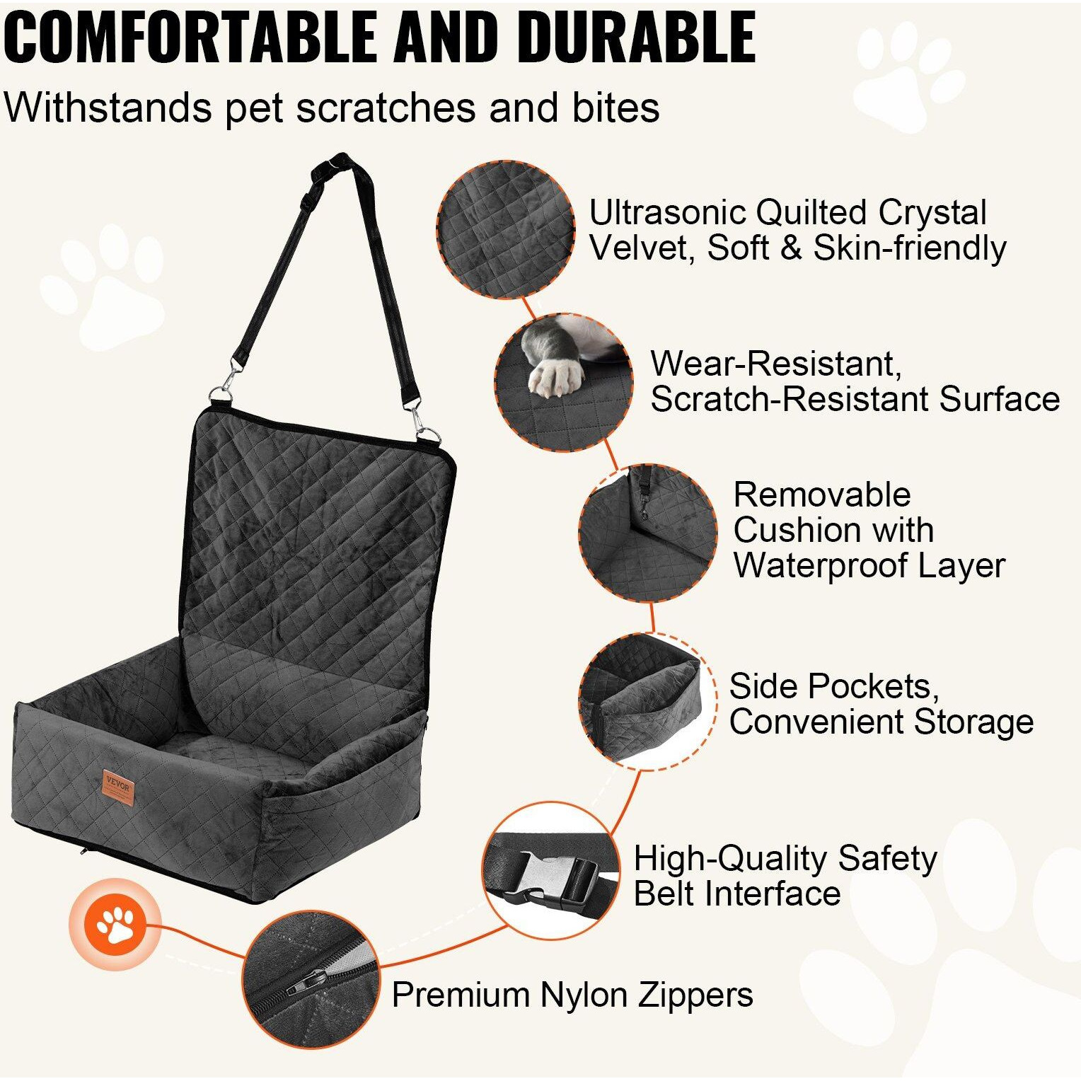 VEVOR Dog Booster Car Seat Pet Car Seat for Small Medium Dog up to 40 lbs Black