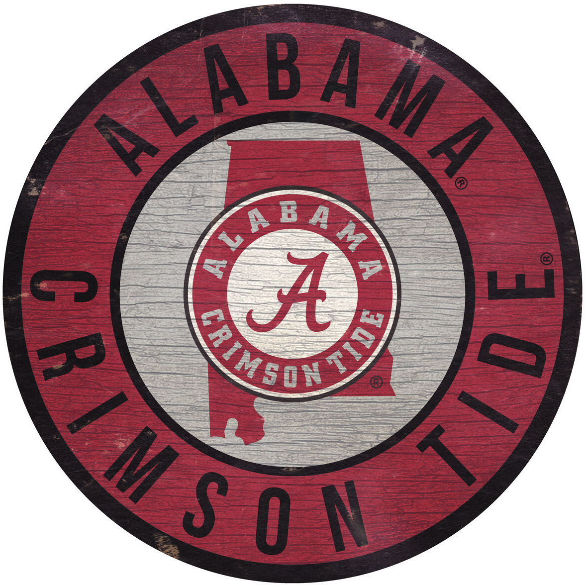 Alabama Crimson Tide Sign Wood 12 Inch Round State Design