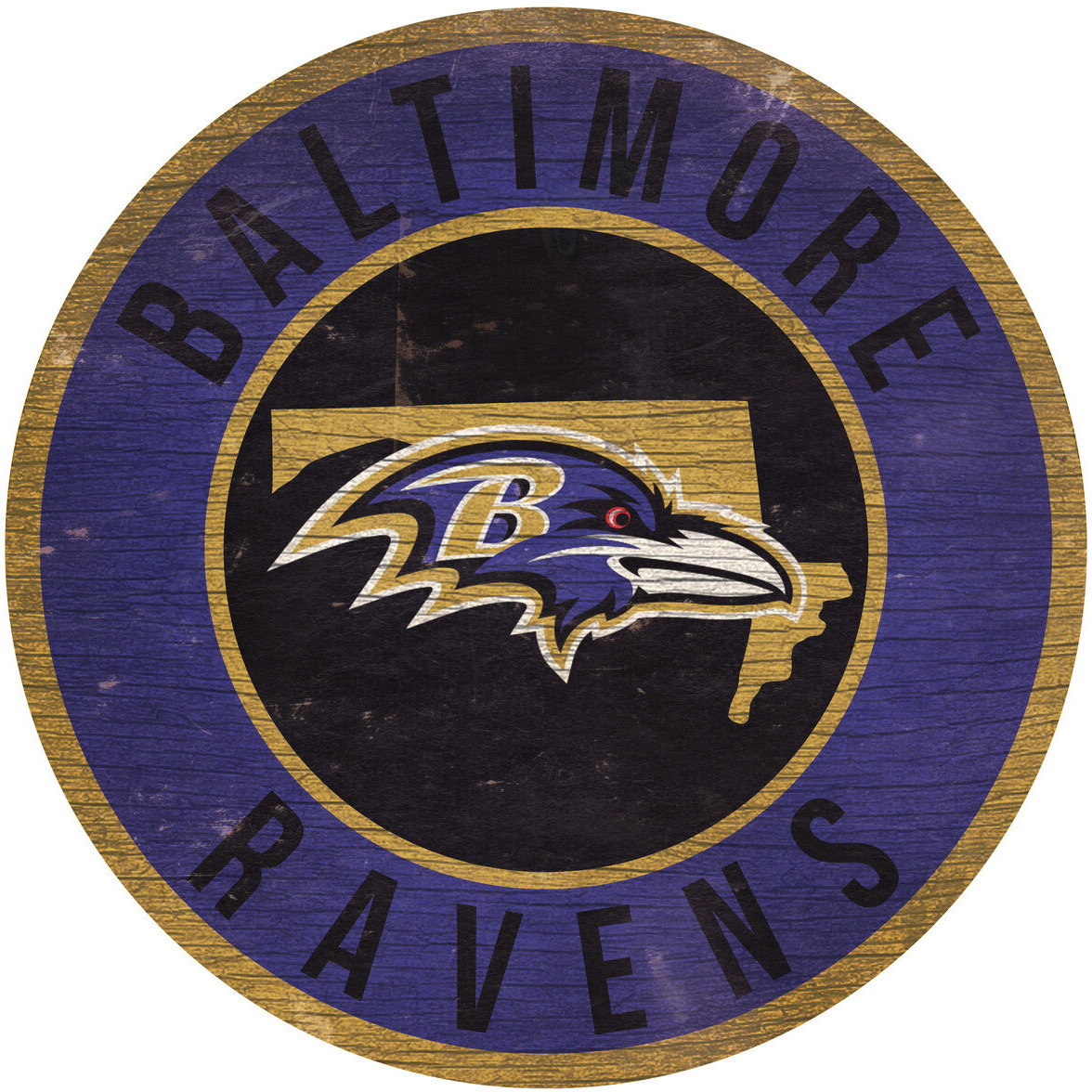 Baltimore Ravens Sign Wood 12 Inch Round State Design
