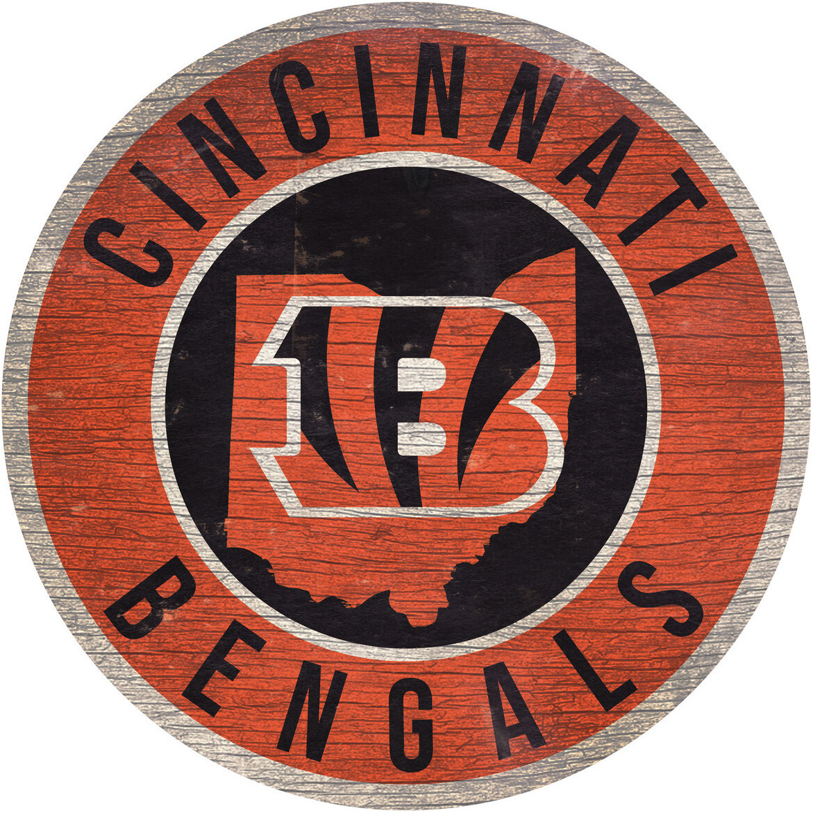 Cincinnati Bengals Sign Wood 12 Inch Round State Design
