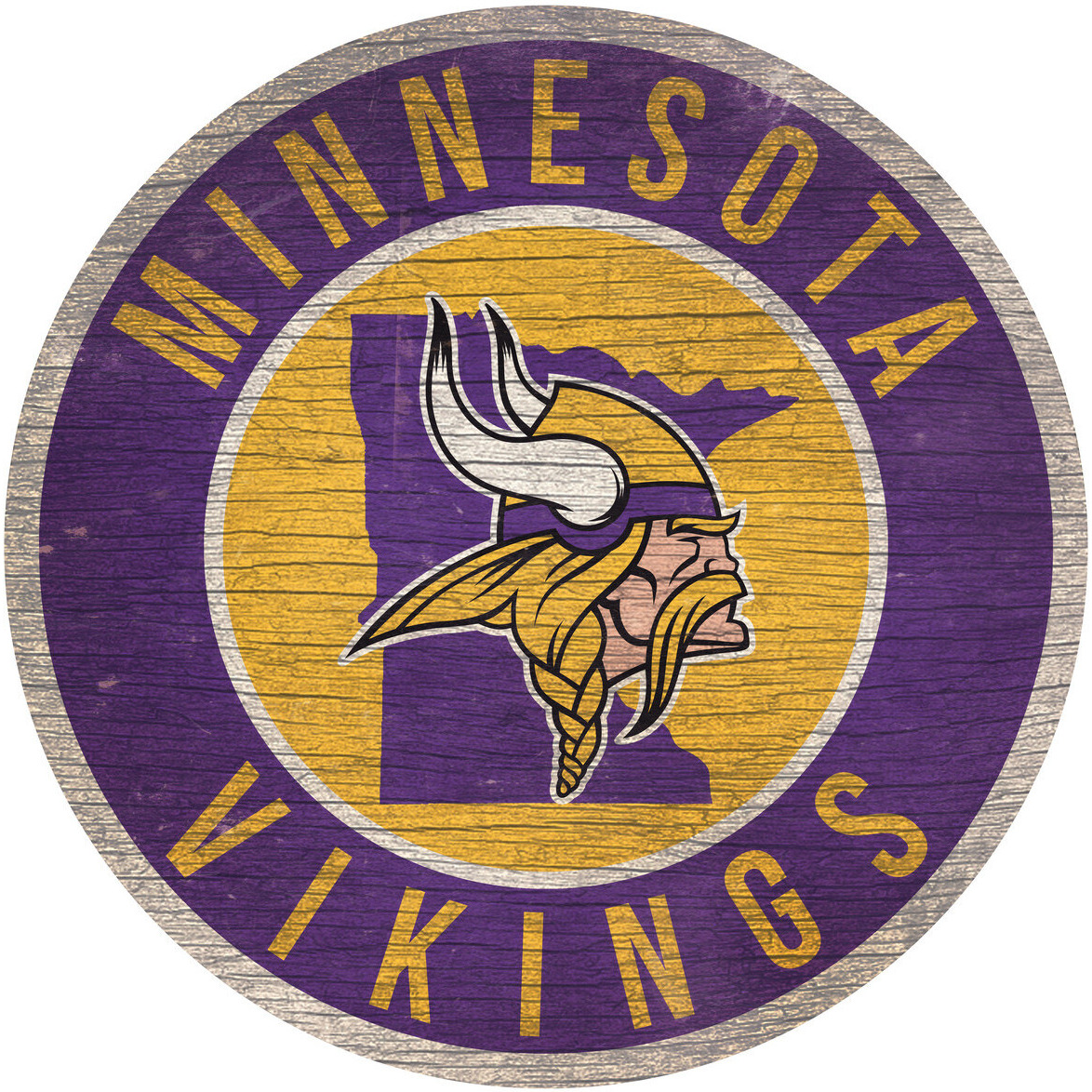 Minnesota Vikings Sign Wood 12 Inch Round State Design