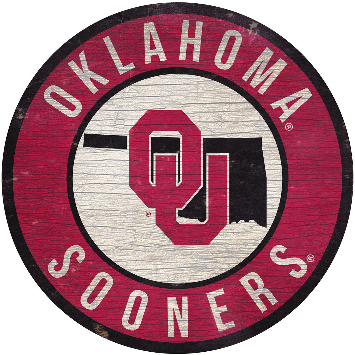 Oklahoma Sooners Sign Wood 12 Inch Round State Design