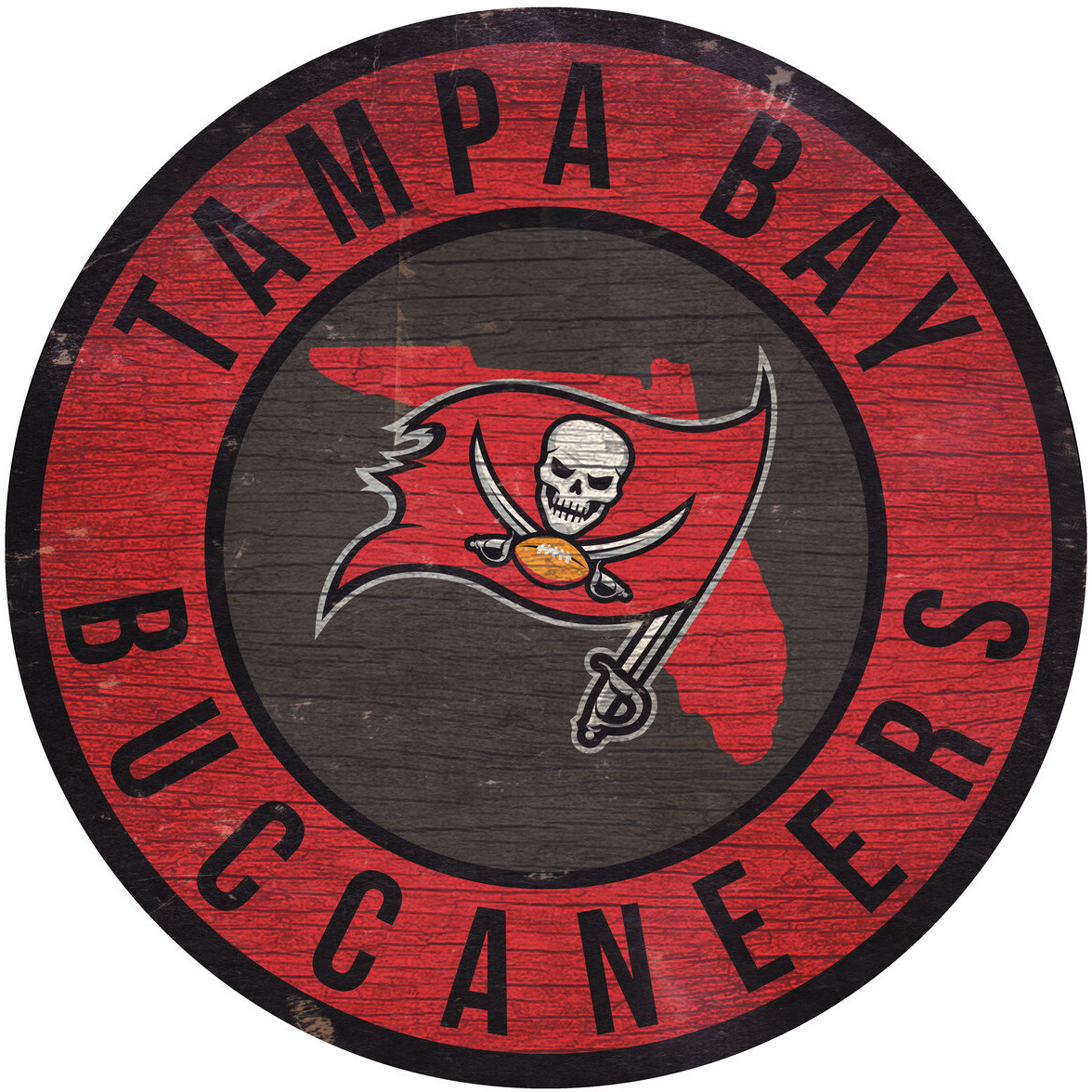 Tampa Bay Buccaneers Sign Wood 12 Inch Round State Design