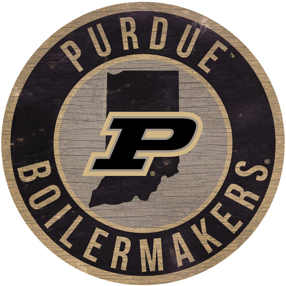 Purdue Boilermakers Sign Wood 12 Inch Round State Design