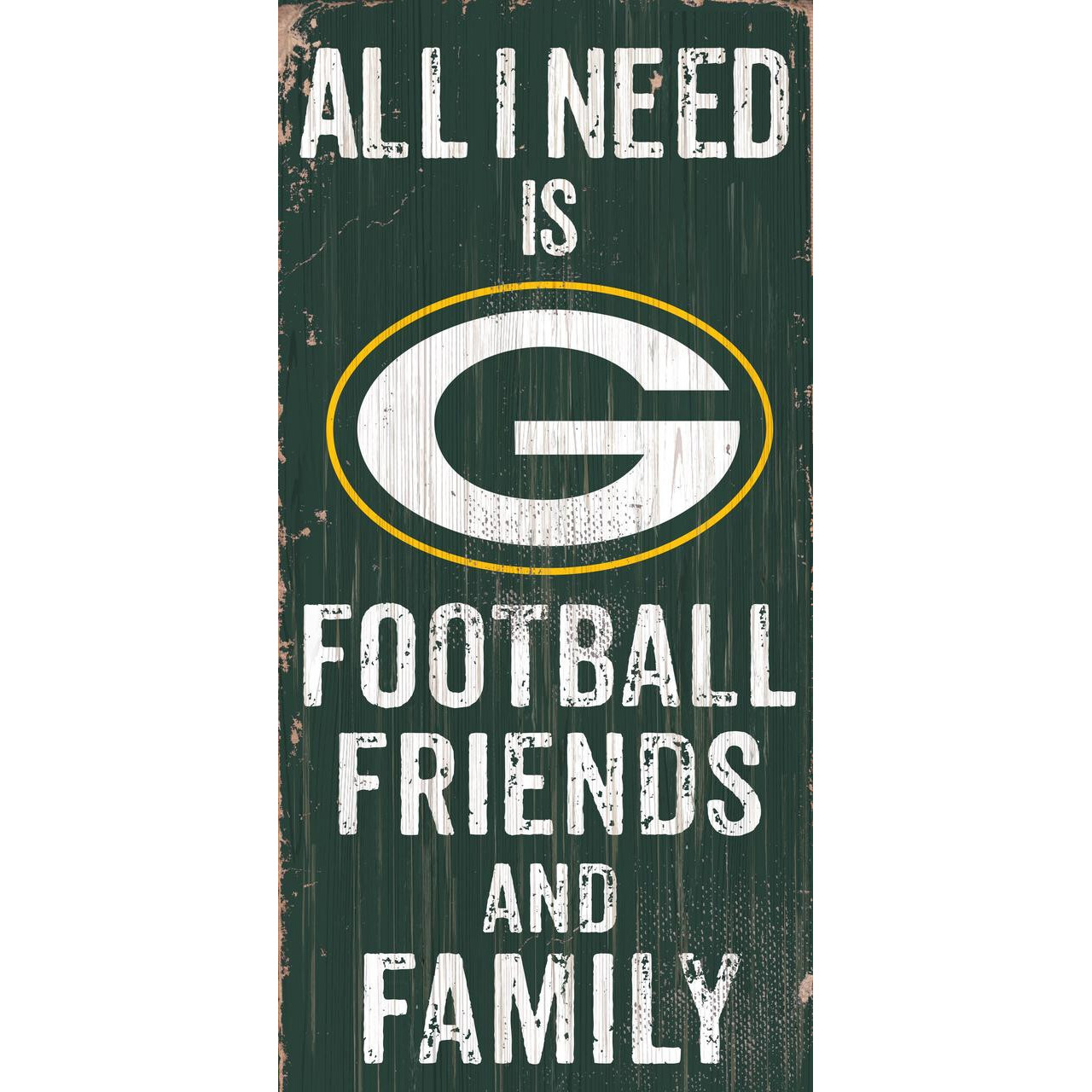Green Bay Packers Sign Wood 6x12 Football Friends and Family Design Color - Special Order