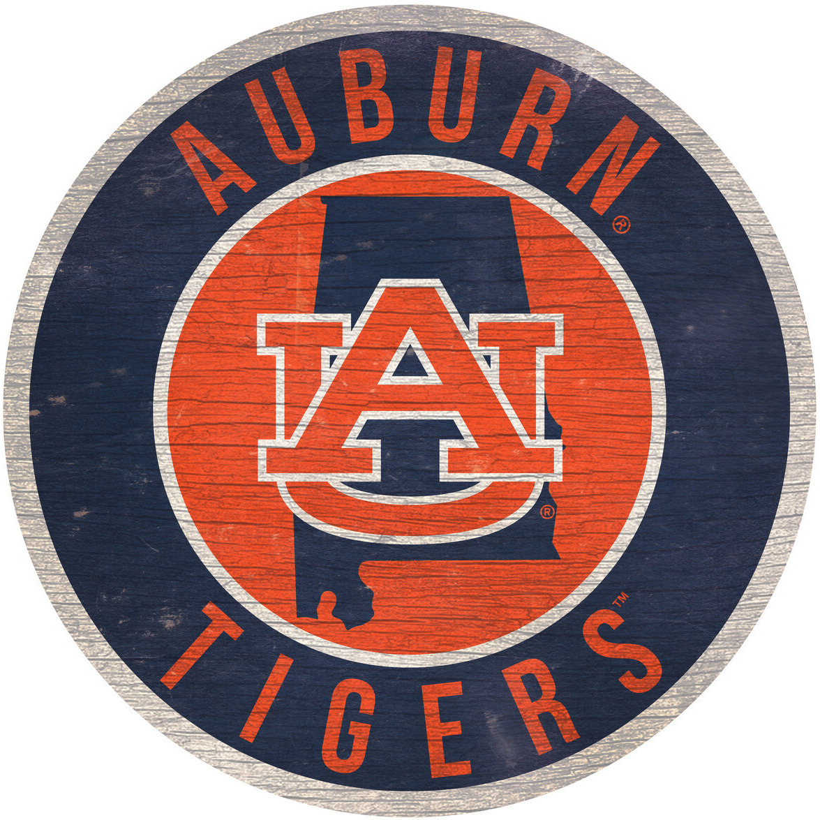 Auburn Tigers Sign Wood 12 Inch Round State Design - Special Order