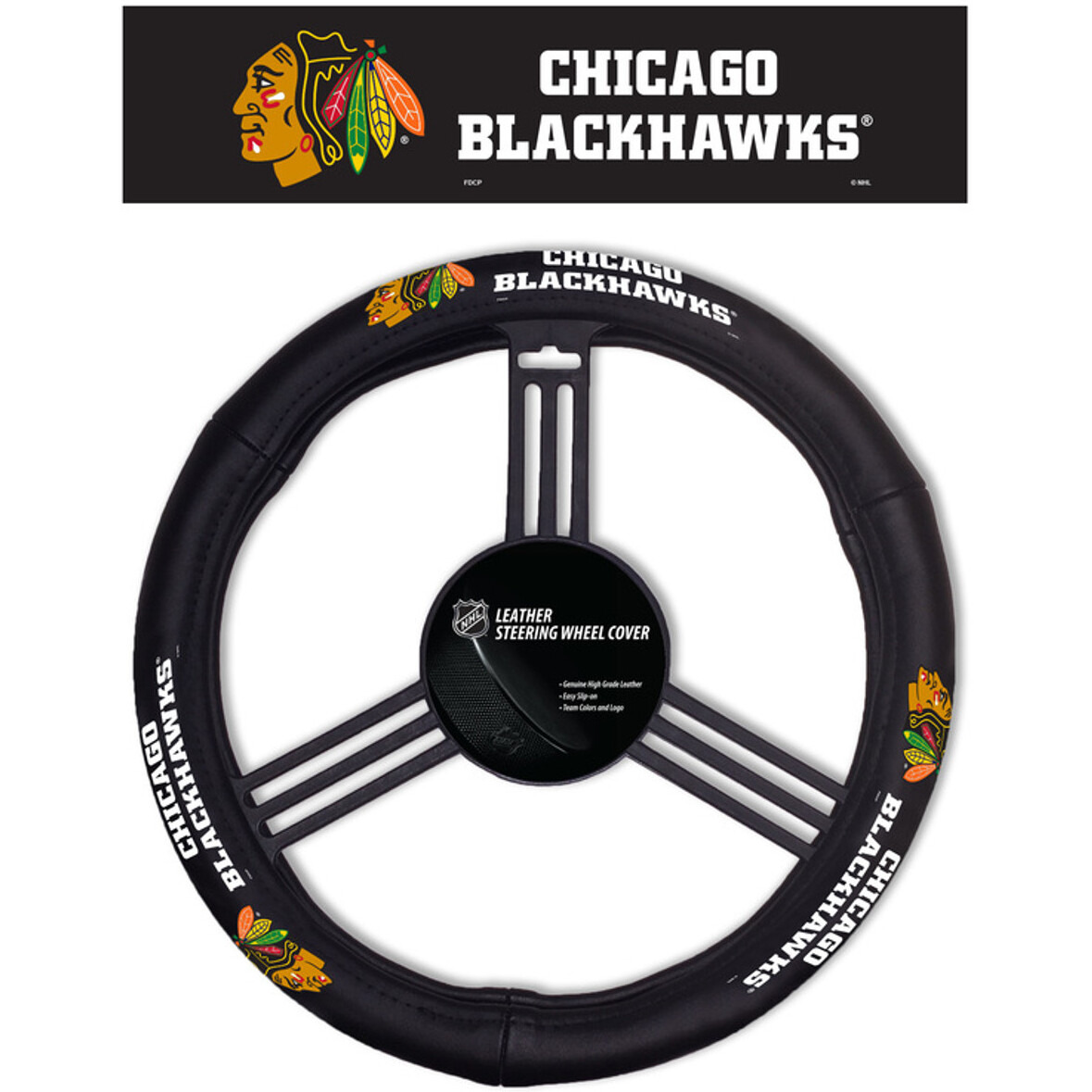 Chicago Blackhawks Steering Wheel Cover Leather CO