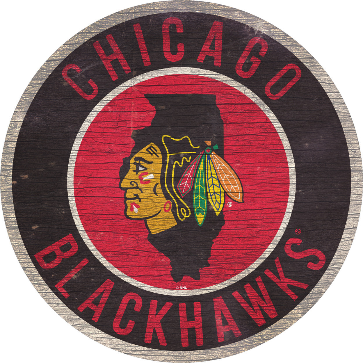 Chicago Blackhawks Sign Wood 12 Inch Round State Design