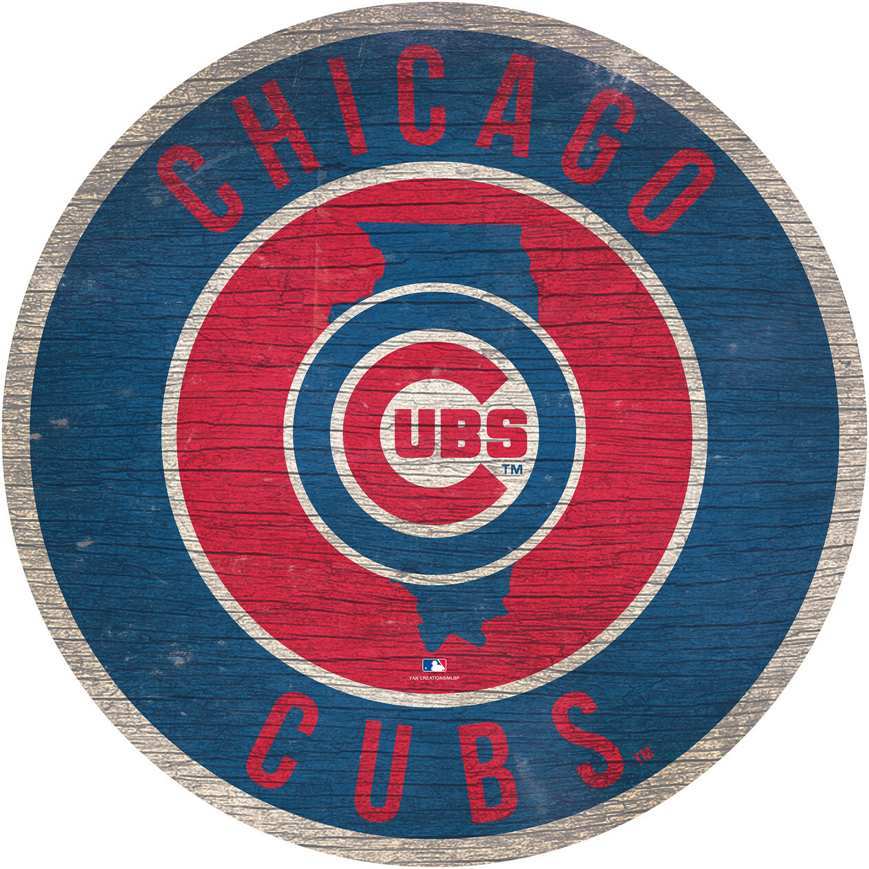 Chicago Cubs  Sign Wood 12 Inch Round State Design