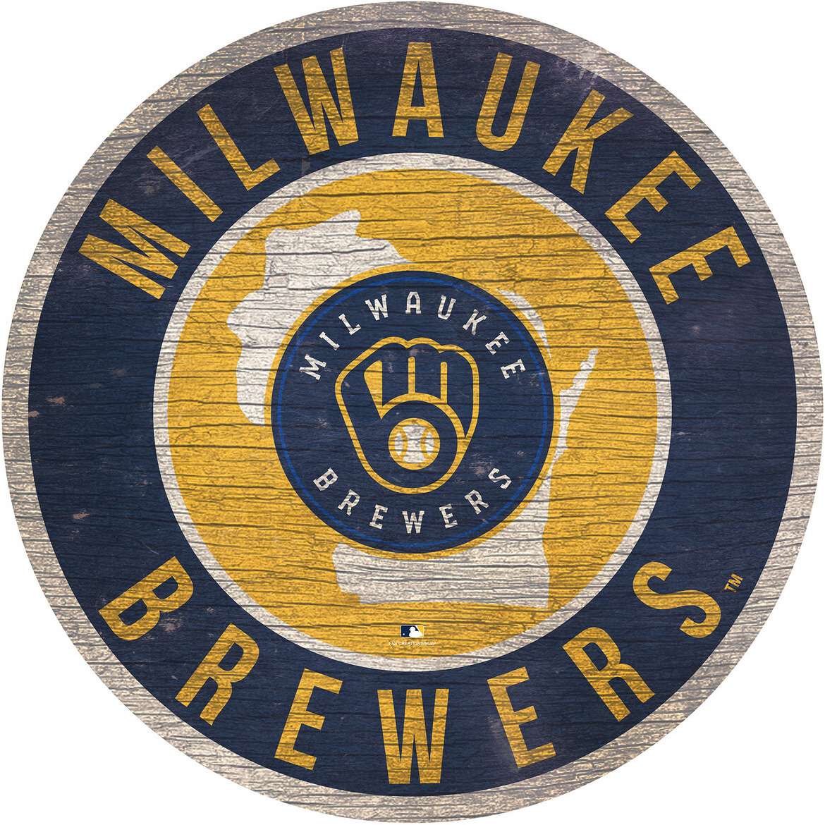 Milwaukee Brewers Sign Wood 12 Inch Round State Design