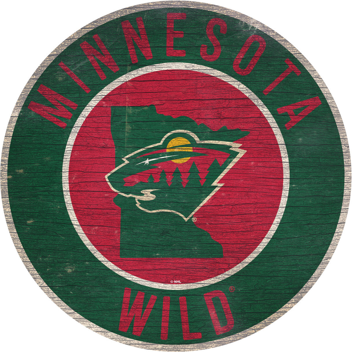 Minnesota Wild Sign Wood 12 Inch Round State Design