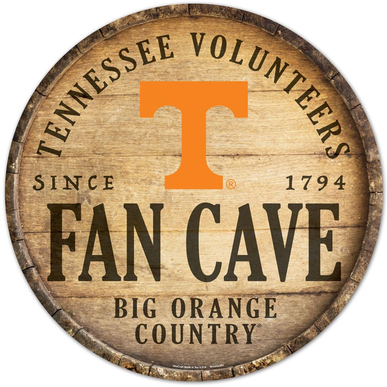 Tennessee Volunteers Sign Wood 14 Inch Round Barrel Top Design