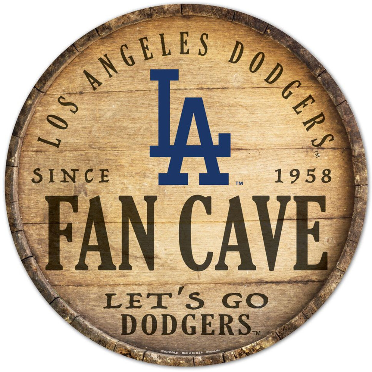 Los Angeles Dodgers Sign Wood 14 Inch Round Barrel Top Design