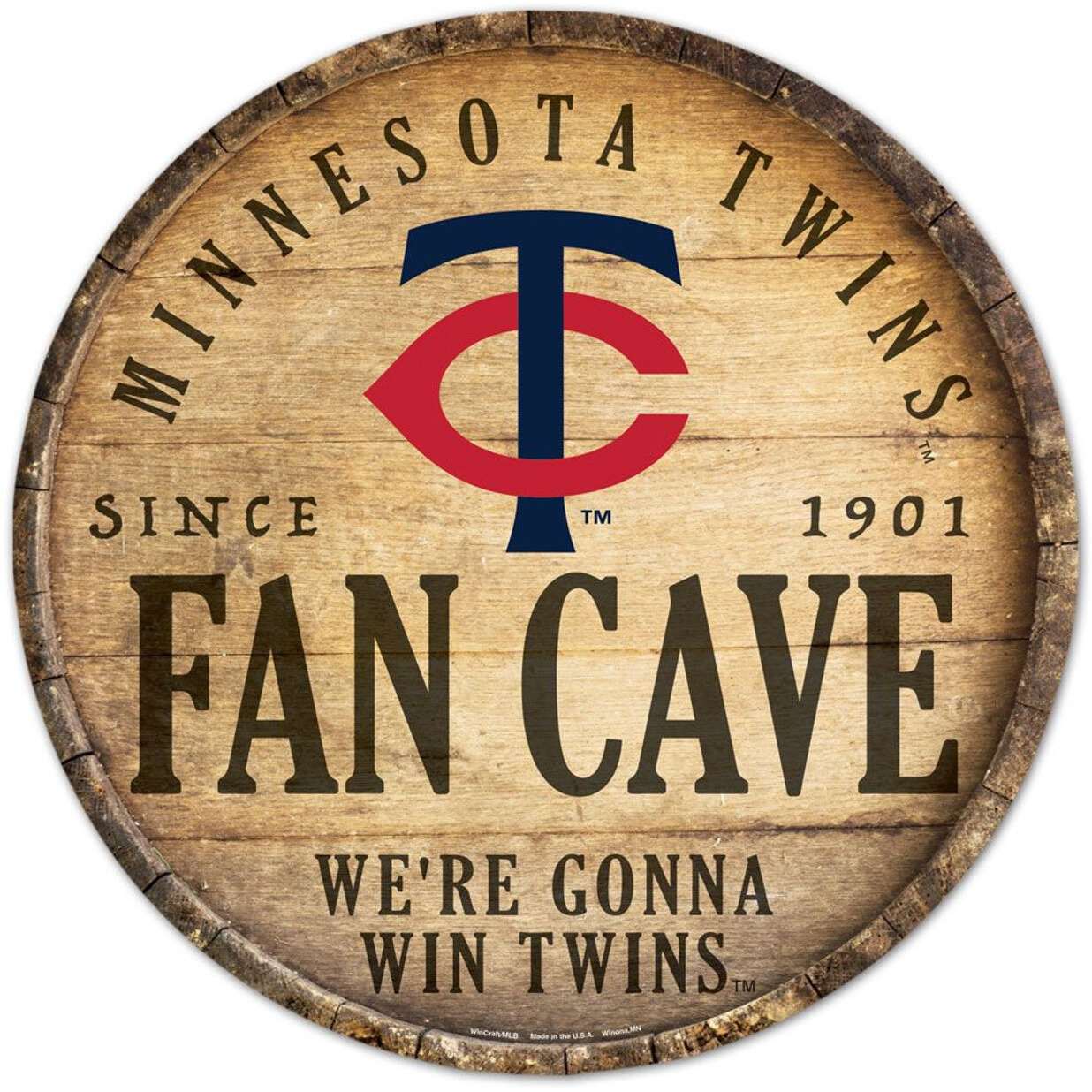 Minnesota Twins Sign Wood 14 Inch Round Barrel Top Design