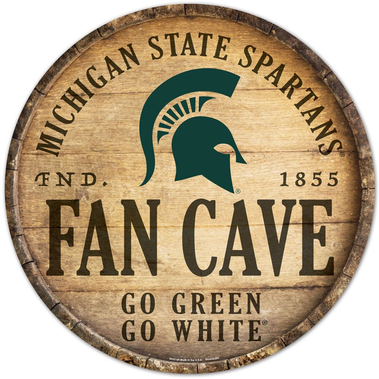 Michigan State Spartans Sign Wood 14 Inch Round Barrel Top Design