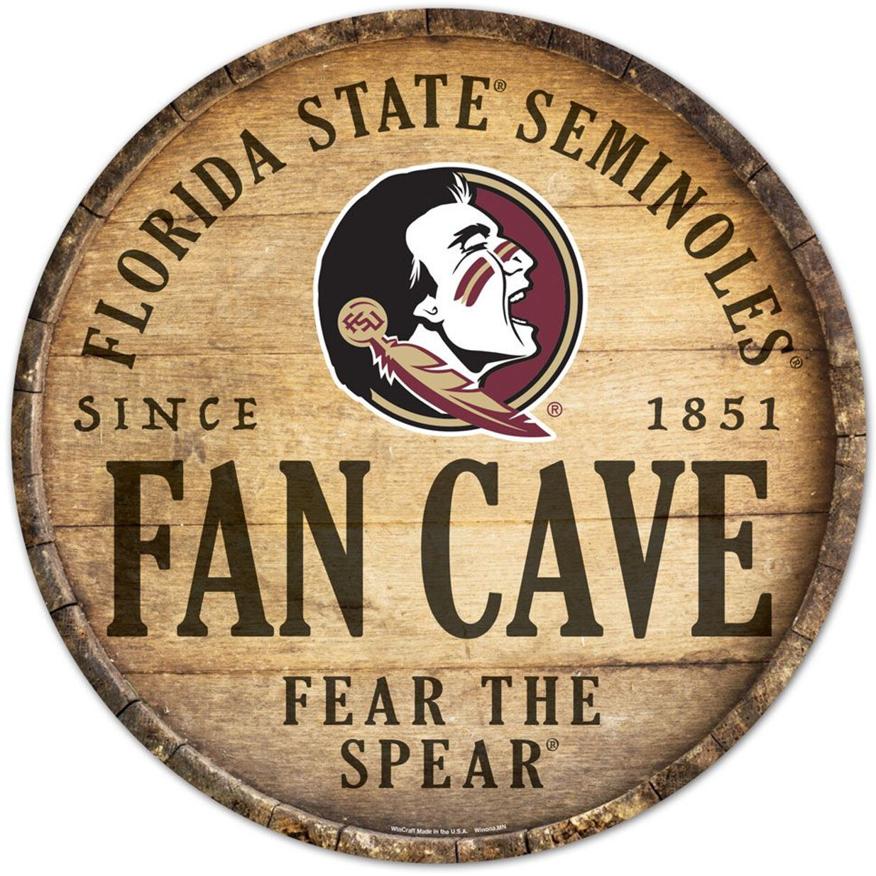 Florida State Seminoles Sign Wood 14 Inch Round Barrel Top Design