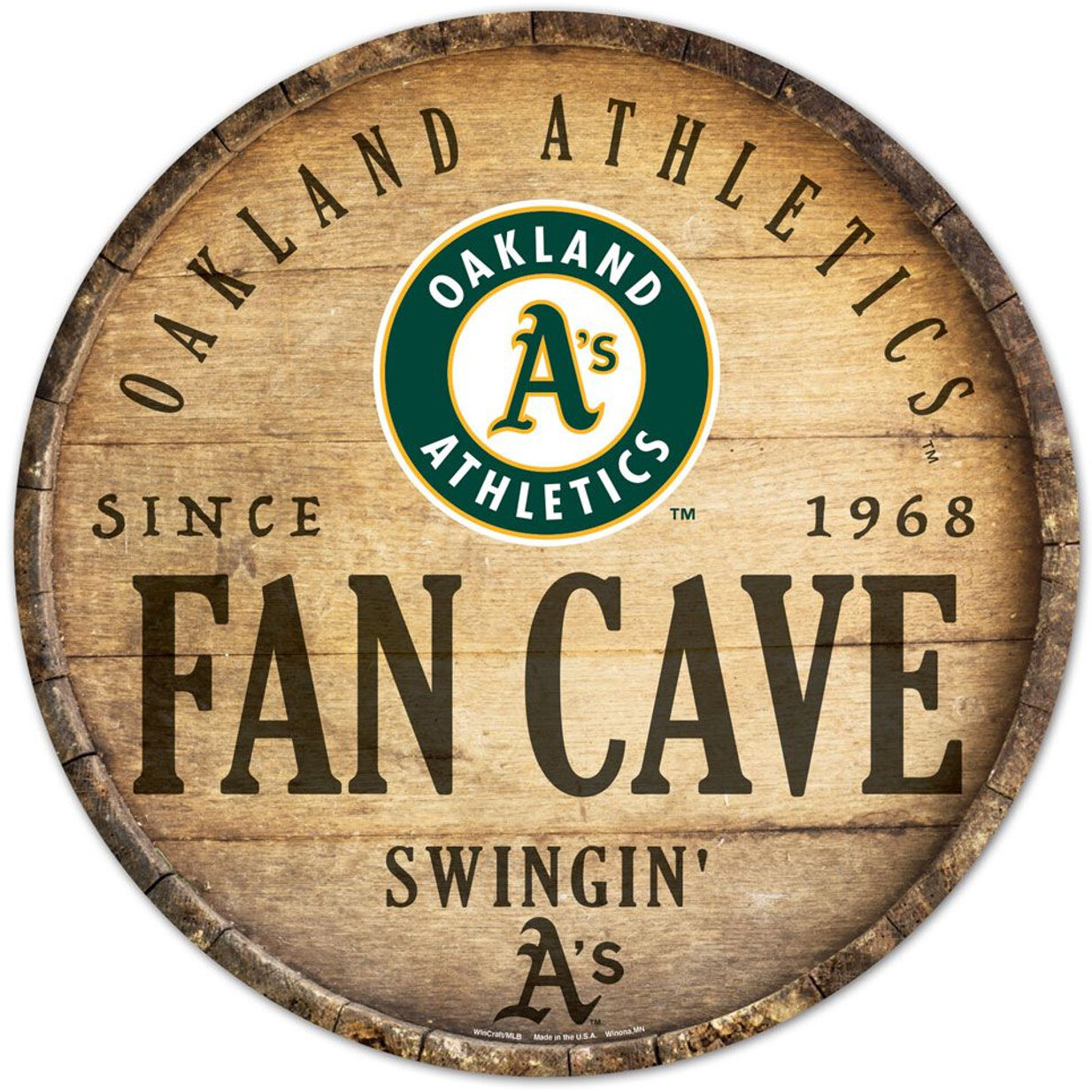 Oakland Athletics Sign Wood 14 Inch Round Barrel Top Design - Special Order
