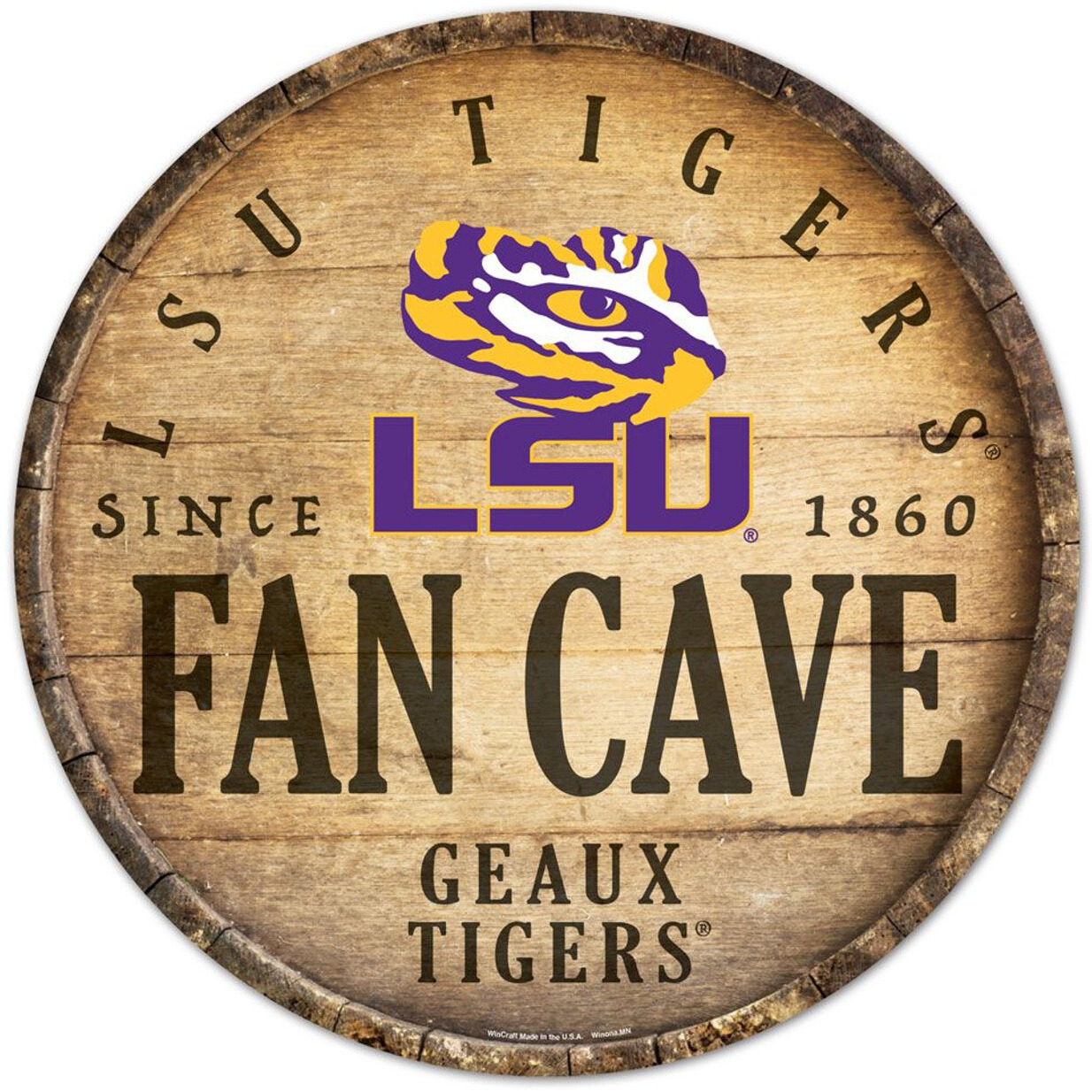 LSU Tigers Sign Wood 14 Inch Round Barrel Top Design