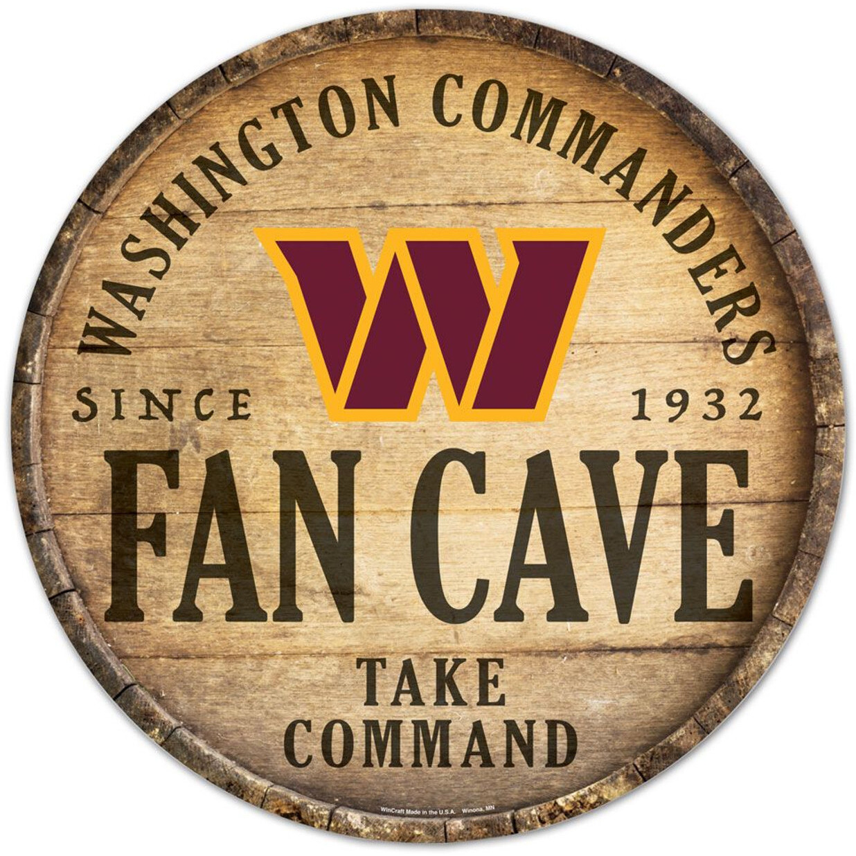 Washington Commanders Sign Wood 14 Inch Round Barrel Top Design