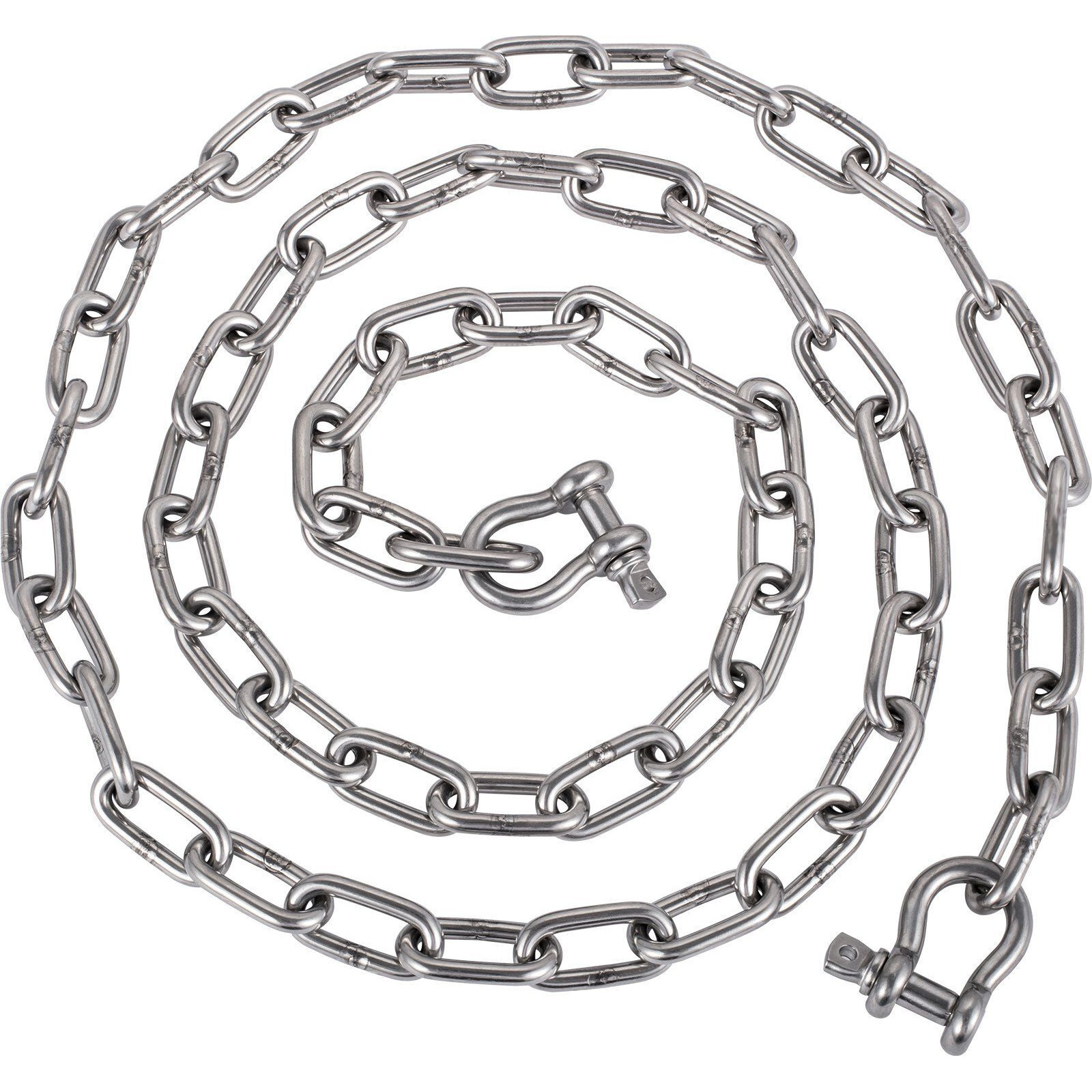 VEVOR Anchor Chain, 6' x 5/16" 316 Stainless Steel Chain, 3/8" Anchor Chain Shackle, 7120lbs Anchor Lead Chain Breaking Load, 9460lbs Anchor Chain Shackle Breaking Load, Anchor Chain for Small Boats