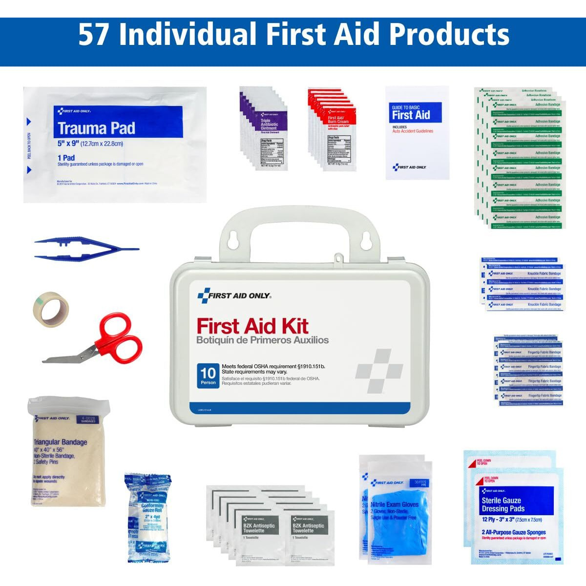 Pac-Kit Safety Equipment 10-person First Aid Kit - 10 x Individual(s) - 4.5" Height x 7.5" Width x 2.8" Depth Length - Plastic Case - 1 / Kit