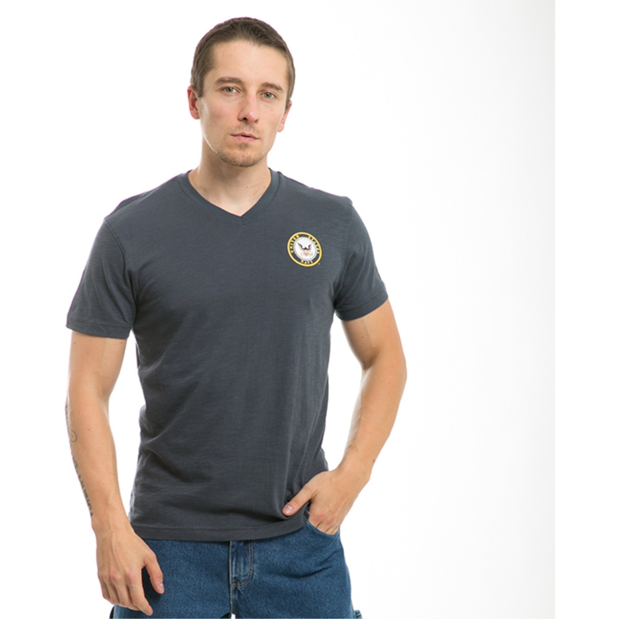 Military V-Neck Tee, Navy, Navy, 2X