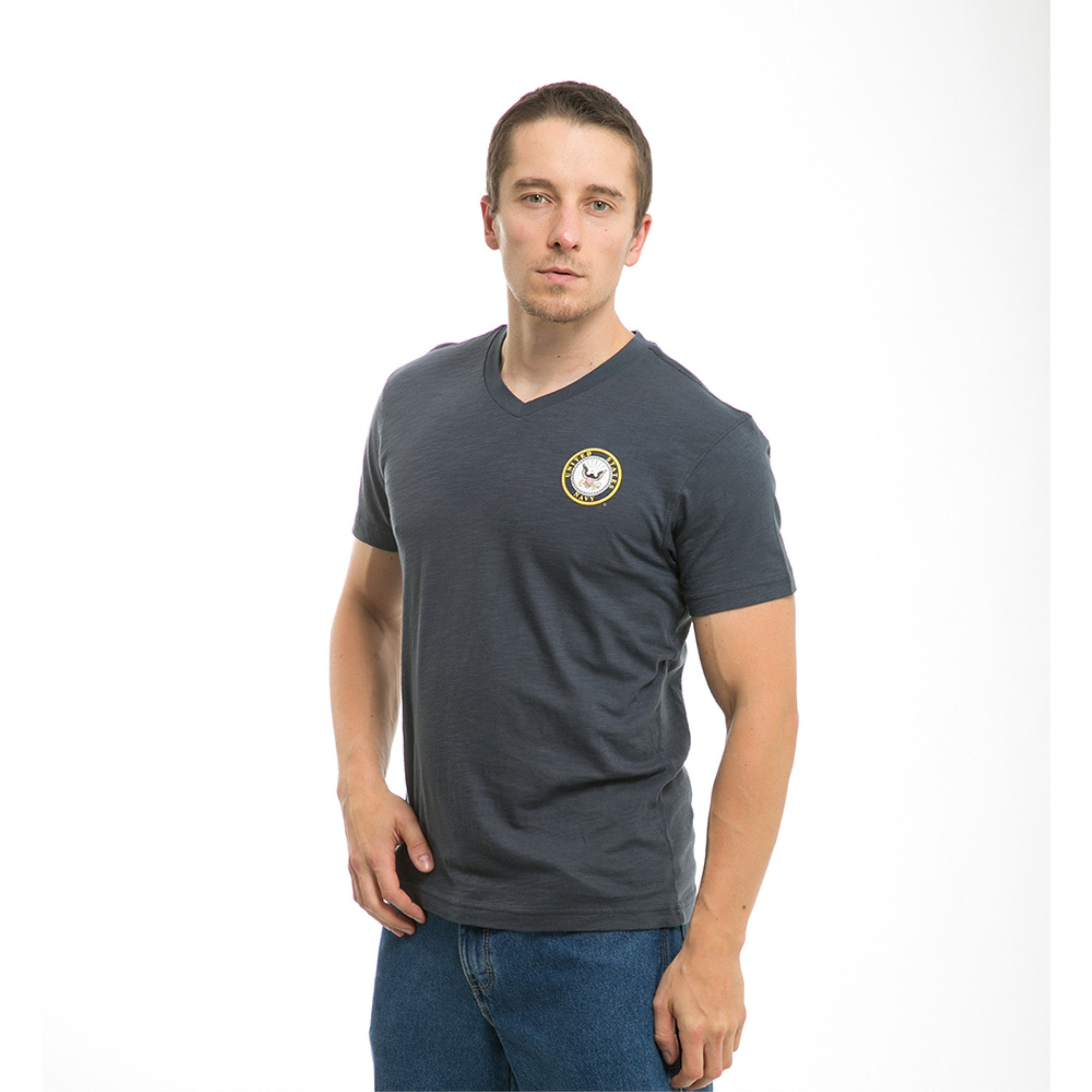 Military V-Neck Tee, Navy, Navy, 2X