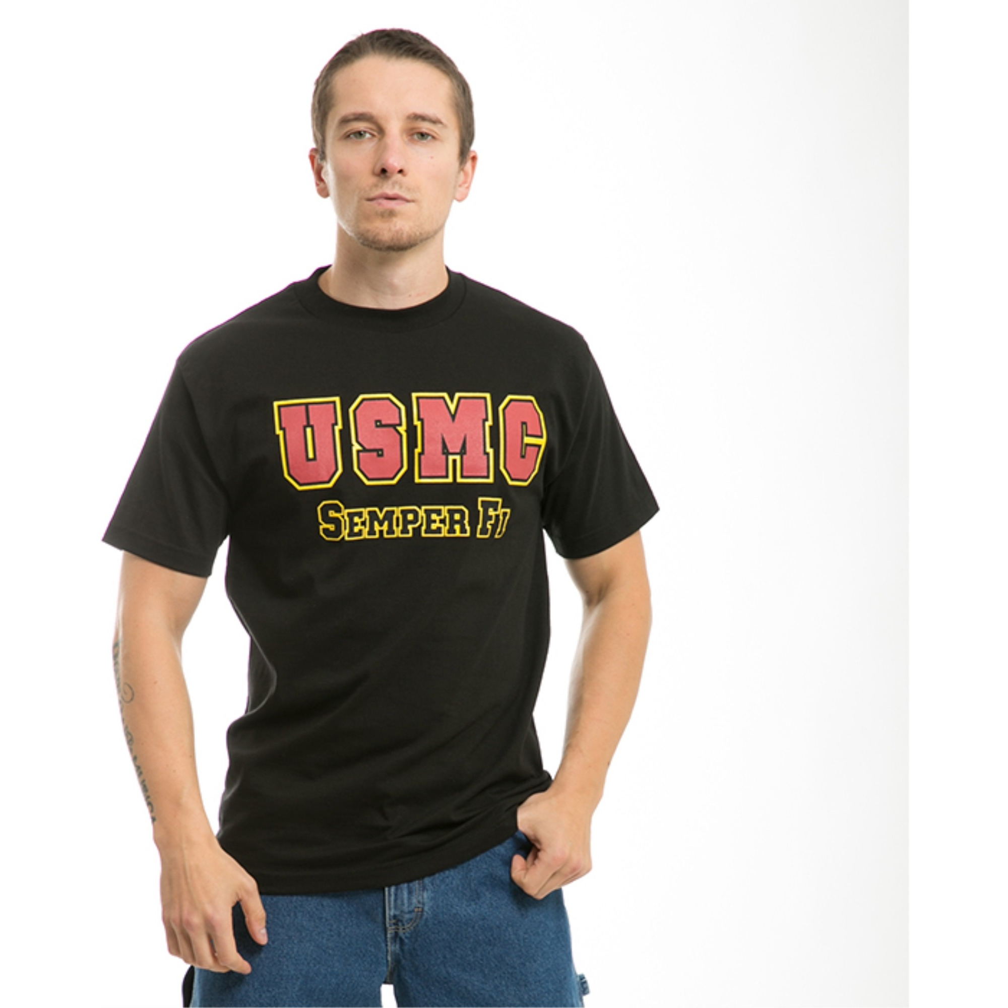 Classic Military T's, USMC, Black, L