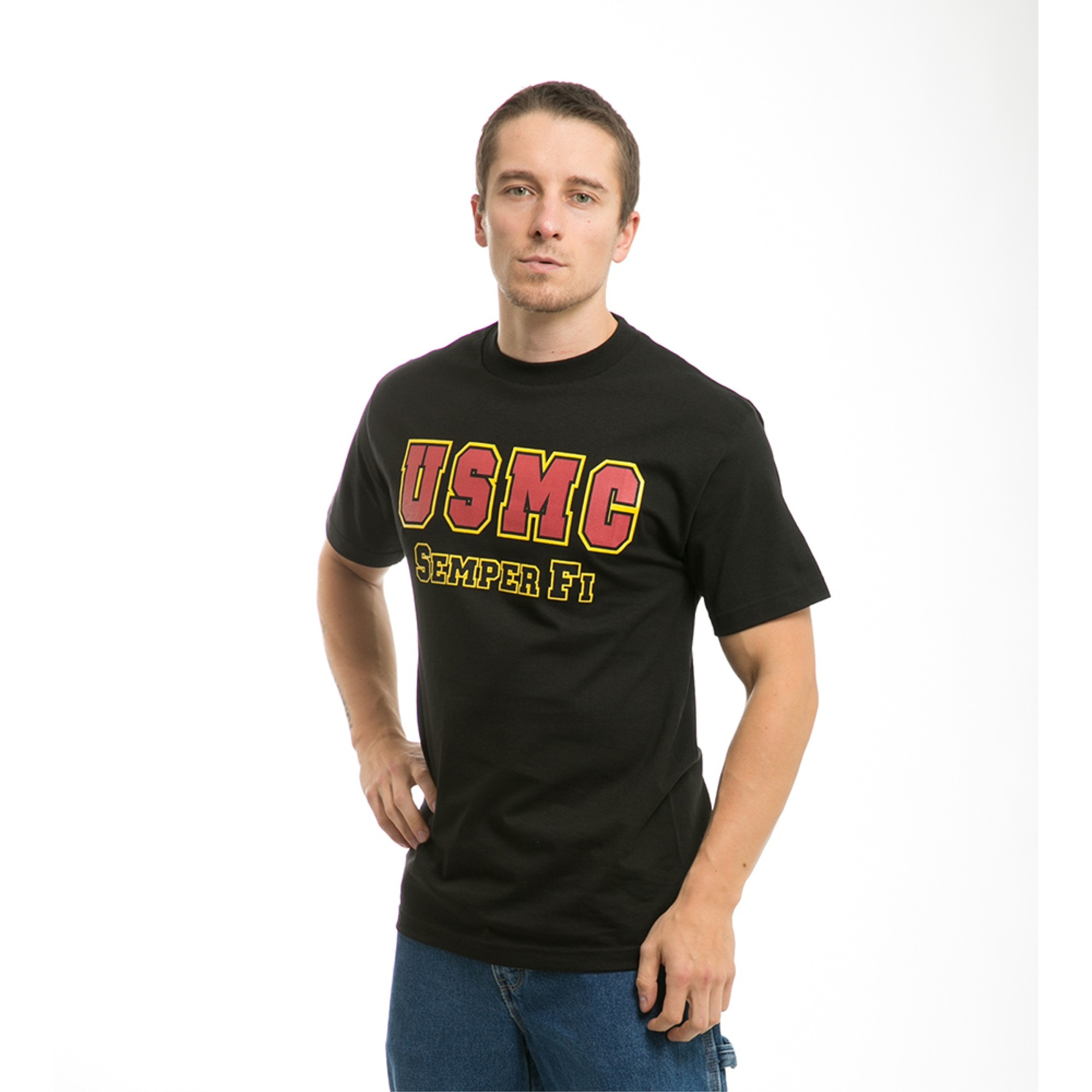 Classic Military T's, USMC, Black, L