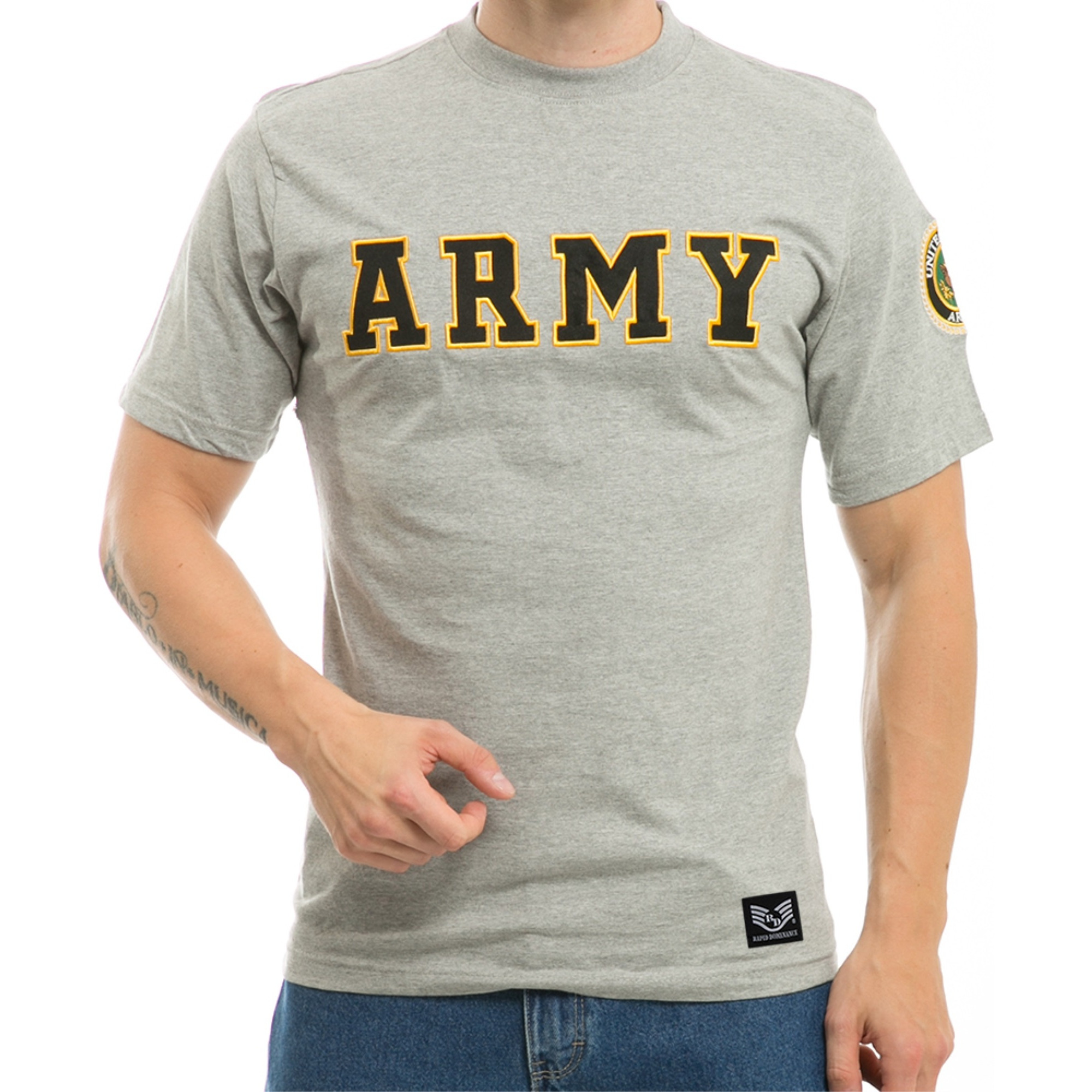 Applique Text T's, Army, Grey, XL