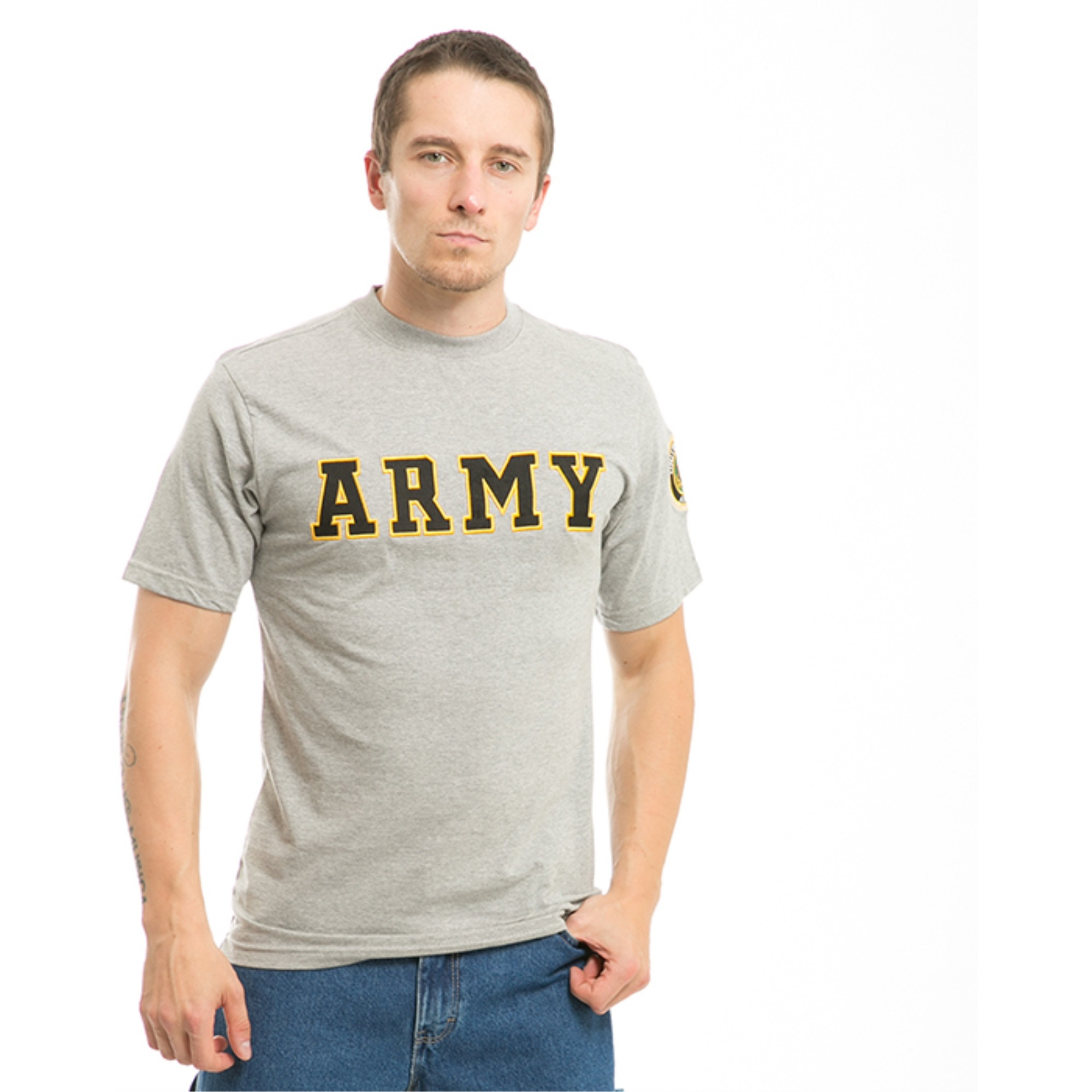 Applique Text T's, Army, Grey, XL