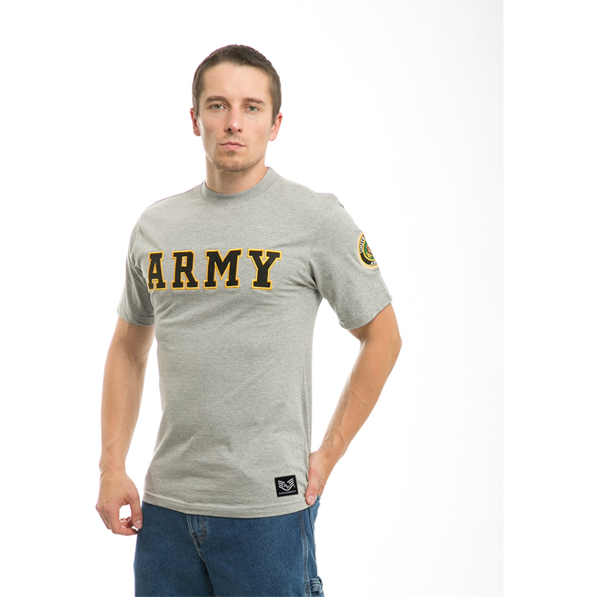 Applique Text T's, Army, Grey, XL