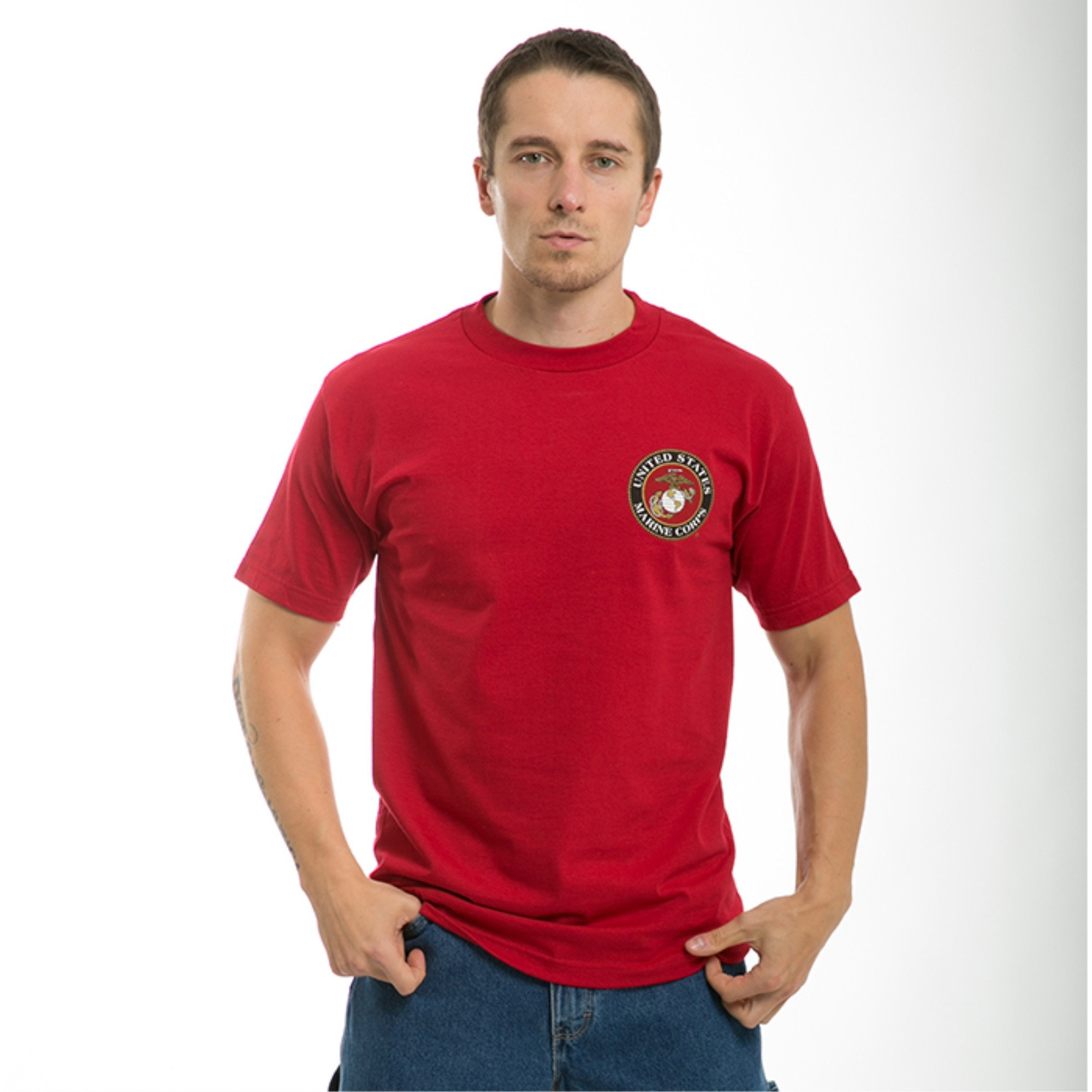 Basic Milit T's,Marine Emb,Cardinal, 2X