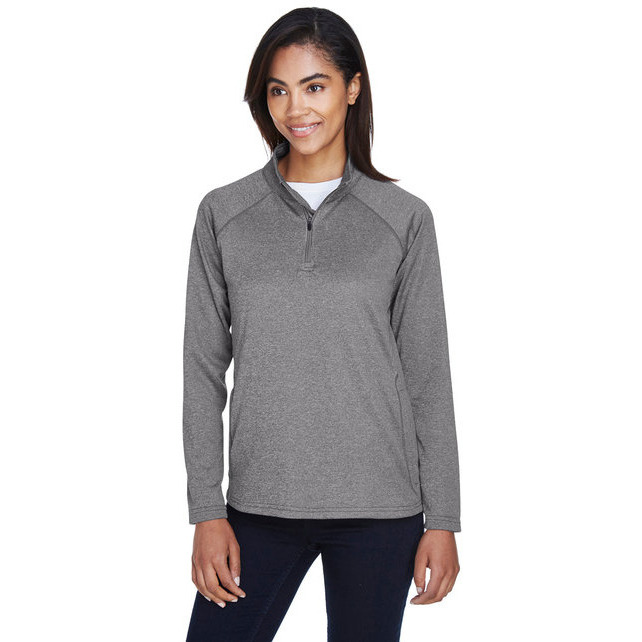 Ladies Stretch Tech-Shell compass Quarter-Zip - DK gREY HEATHER - S(D0102H7Y5V2)