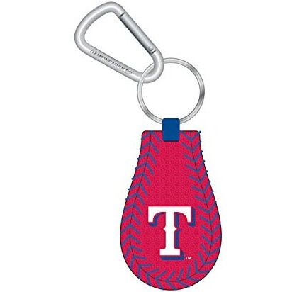 Texas Rangers Keychain Team Color Baseball Red Leather Blue Thread CO