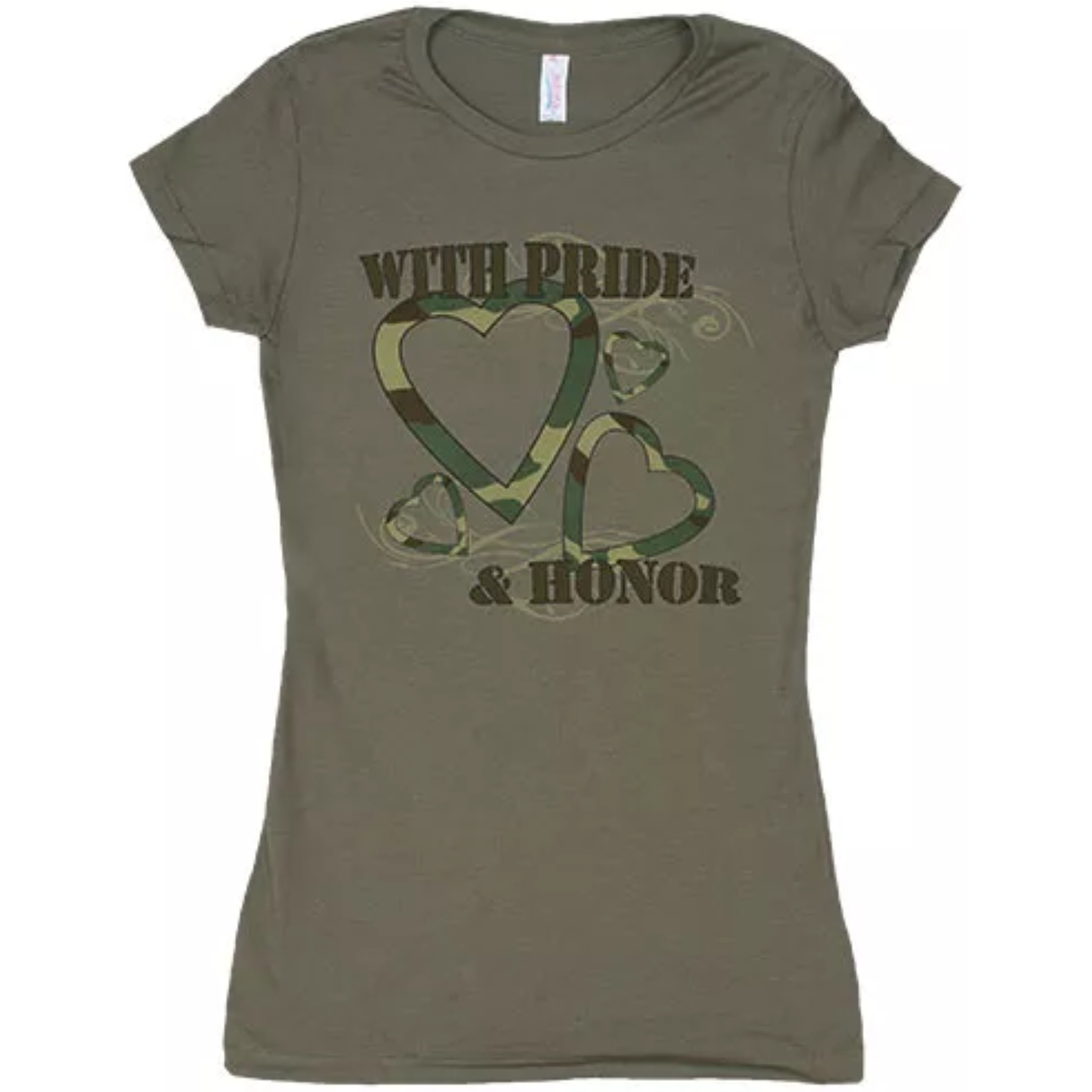Women's Cotton Tee With Pride & Honor - Olive Drab Large