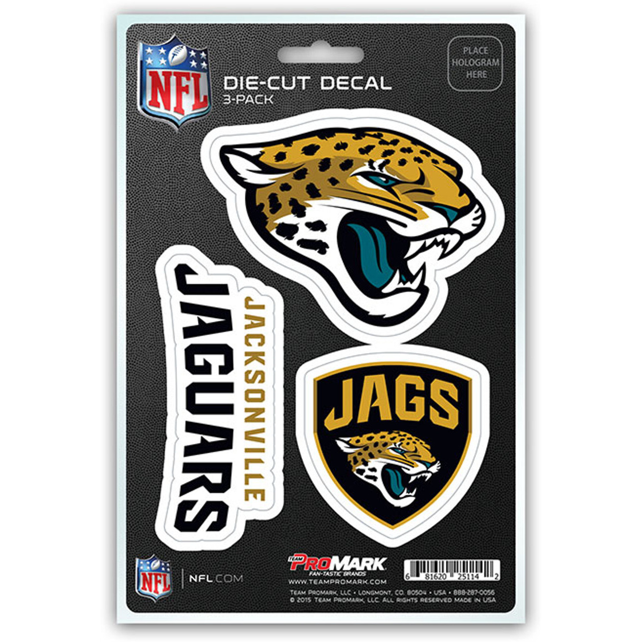 Jacksonville Jaguars Decal Die Cut Team 3 Pack