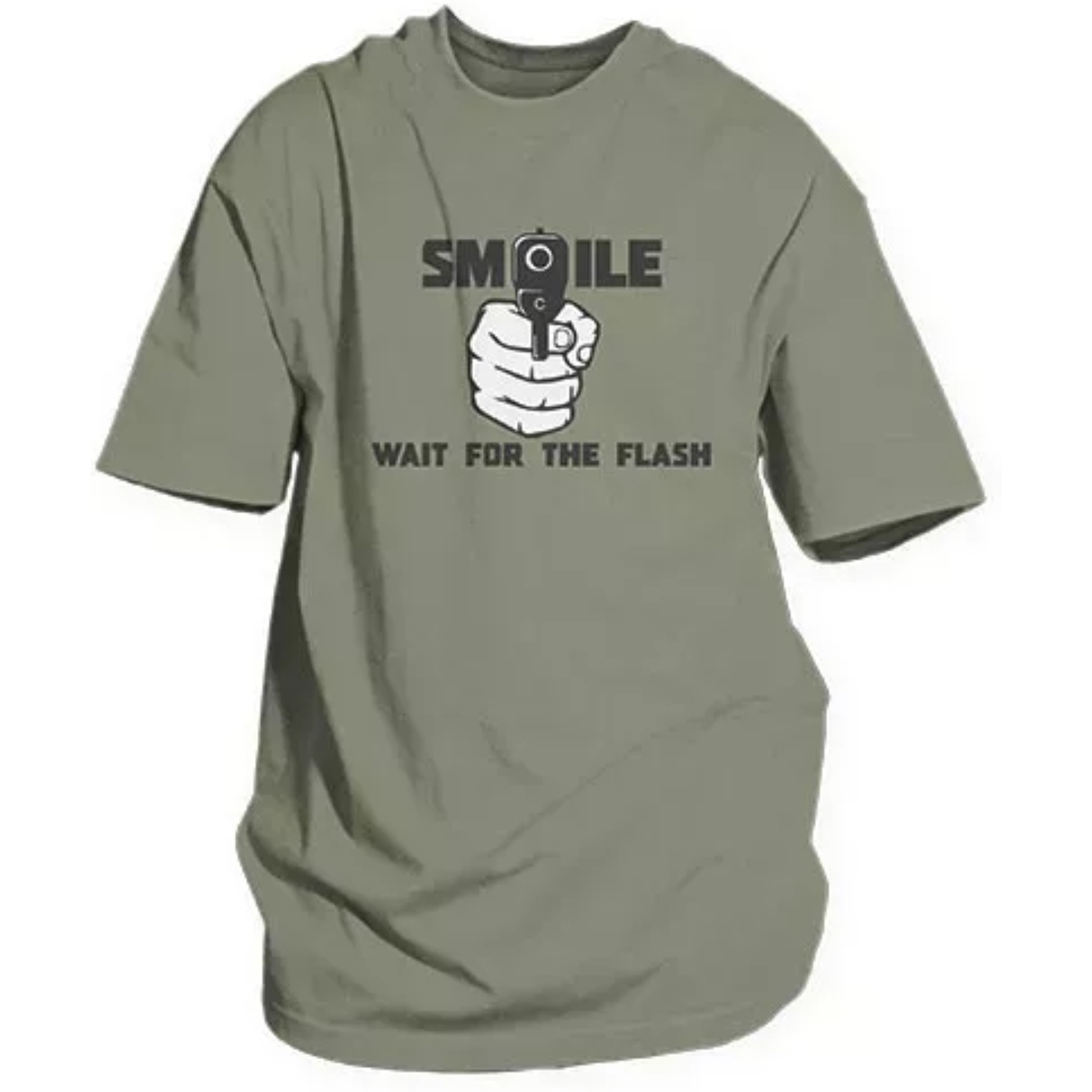 Smile For The Flash Men's T-Shirt Olive Drab - Large