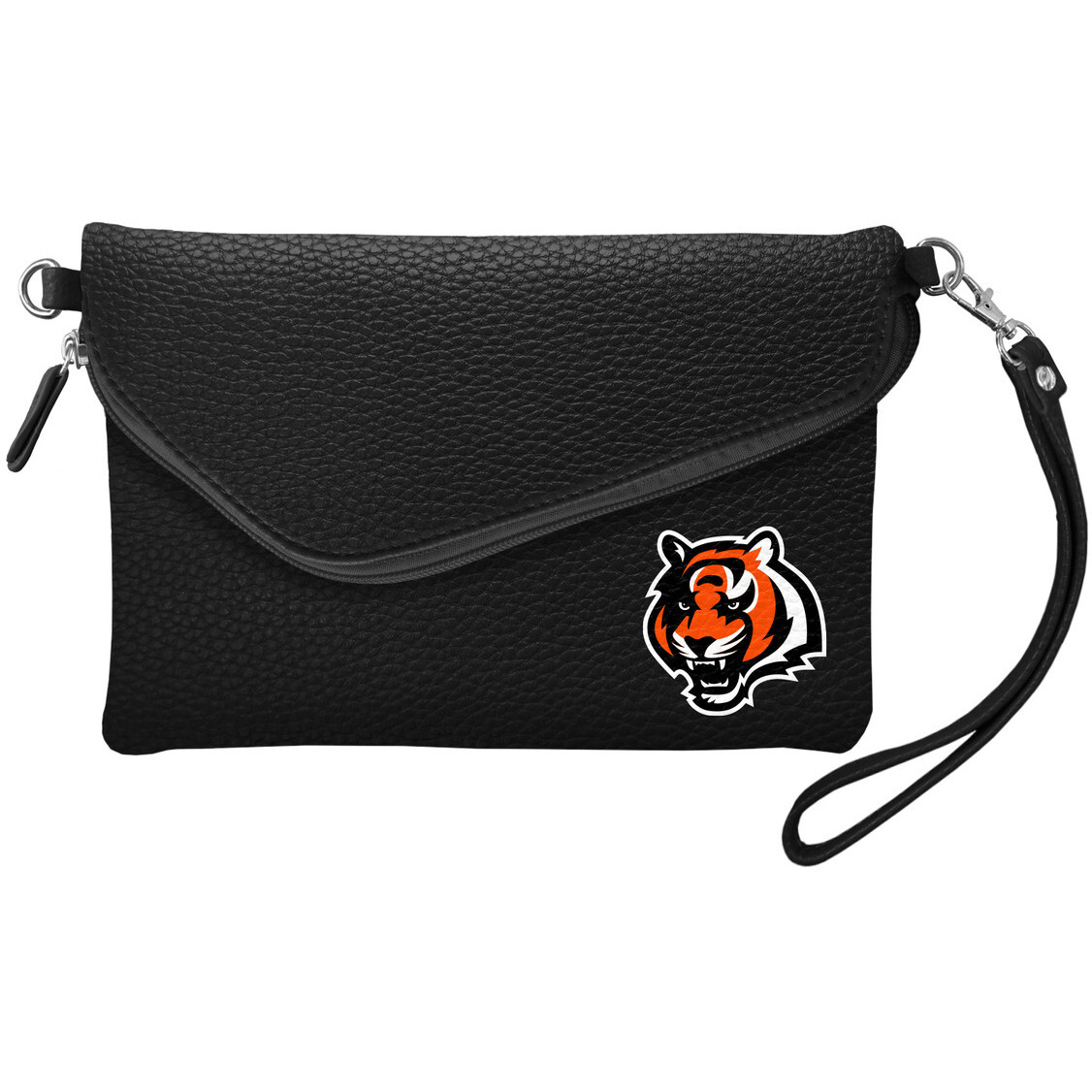 Cincinnati Bengals Purse Pebble Fold Over Crossbody Black - Special Order